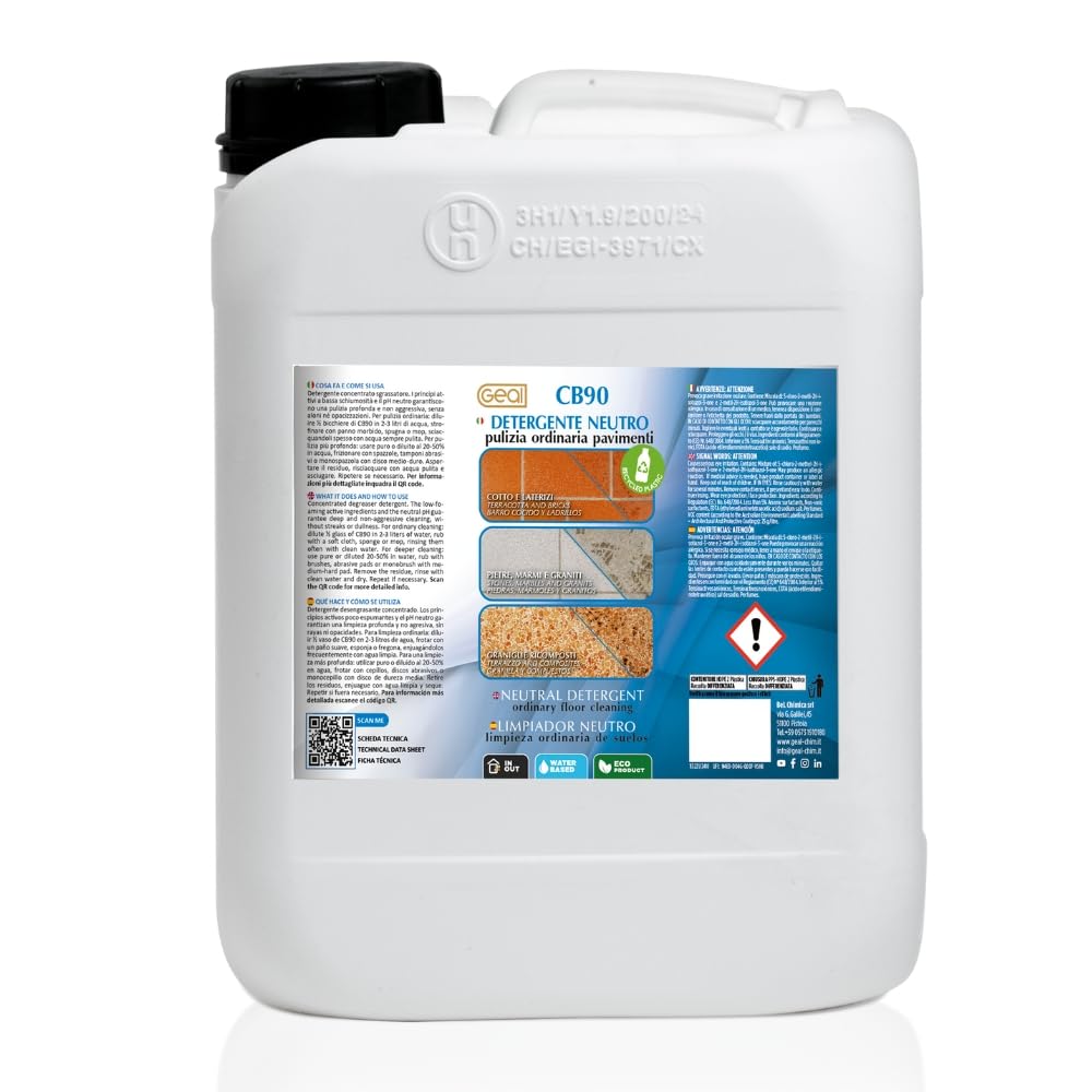 CB90 - Limpiador concentrado neutro para suelos de gres, piedra, mármol y granito, 5 litros