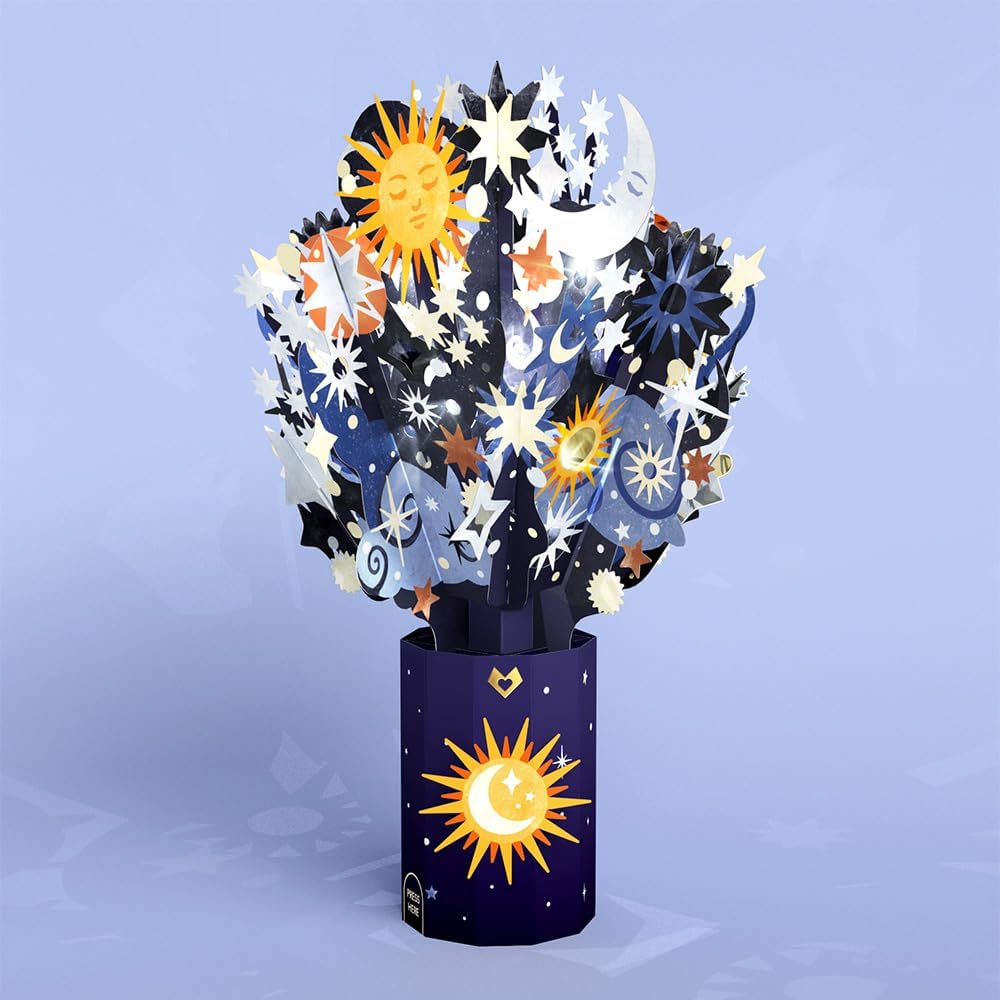 Lovepop Everyday Pop-Up Bouquet with LED Lights for Her and Him - 3D Light-Up Greeting Cards for Boys, Girls, Men, Women - Celestial Sky - 12" Bouquet - Blank Notecard & Envelope Included