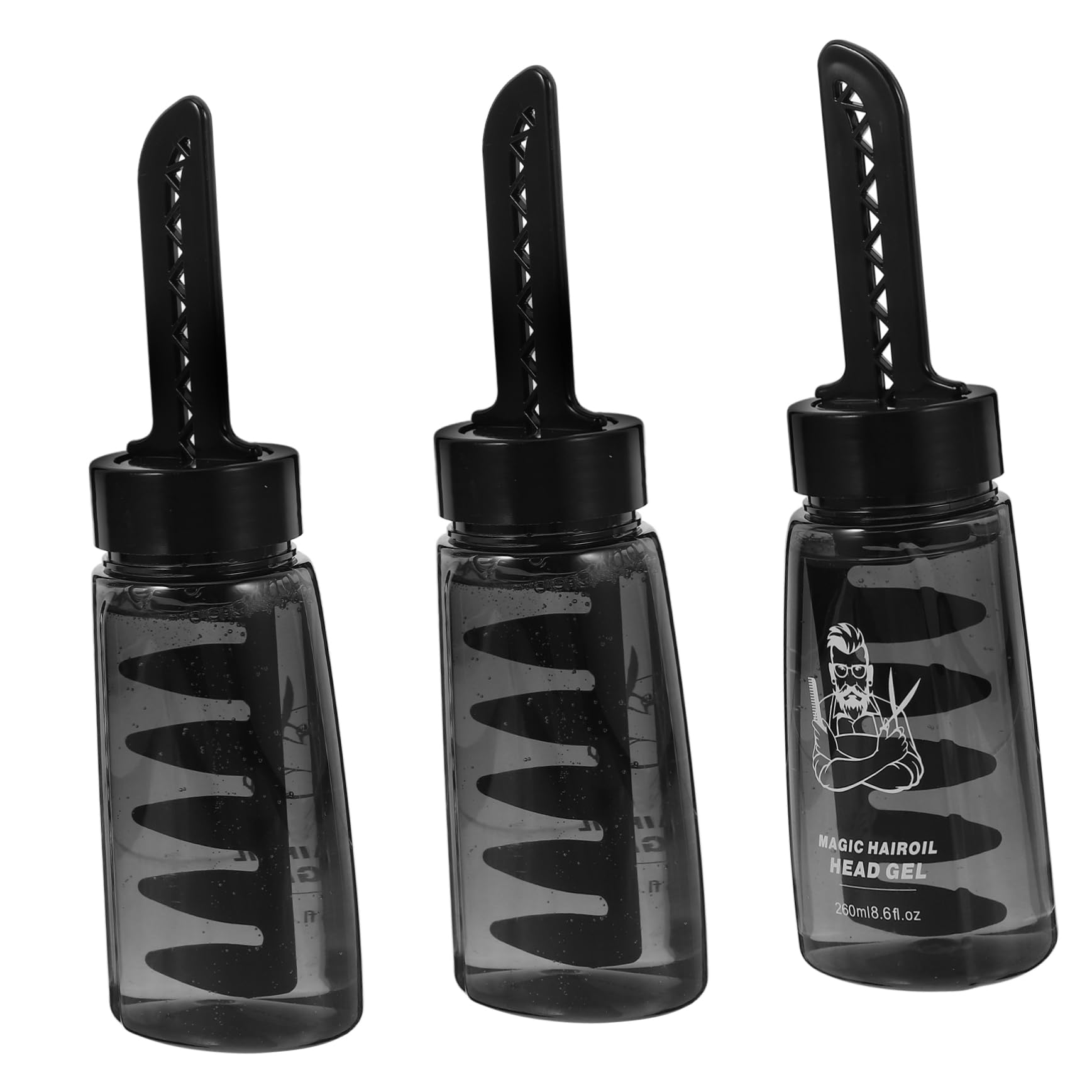 Leere Haarstyling Gelflaschen aus Kunststoff Schwarz 3 Stück-pack 260ml mit Applikator Tragbar und Einfaches Ölen für Barber und Friseure
