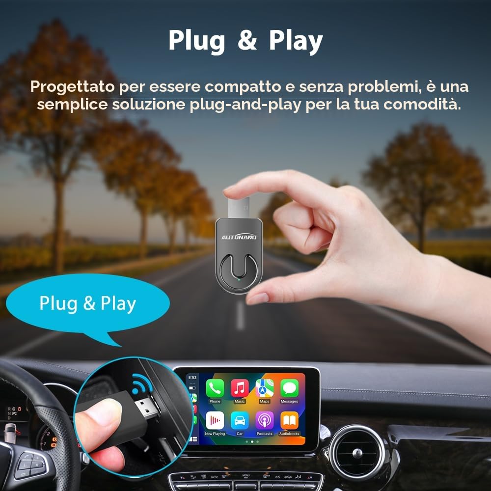 Adattatore per auto wireless CarPlay e Android 2 in 1: compatibile con Apple CarPlay, Android Auto, Plug & Play, connessione wireless veloce