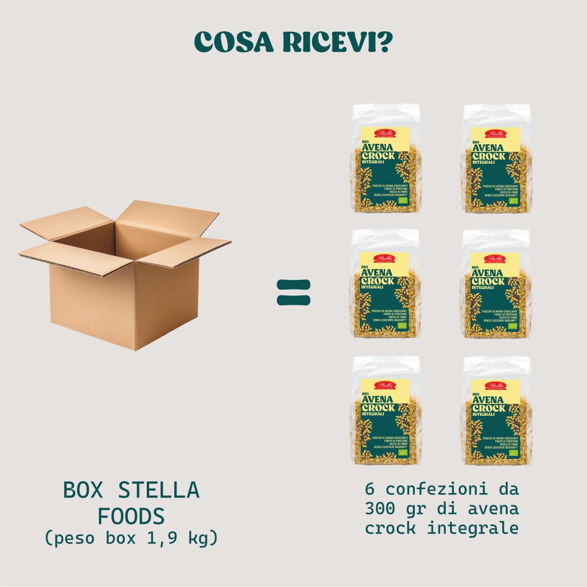 Avena Crock Integrali Stella - Fiocchi di Avena Croccanti Bio | Family Pack 6 x 300g | Senza Zuccheri Aggiunti | Fonte di Proteine | Ricco di Fibre