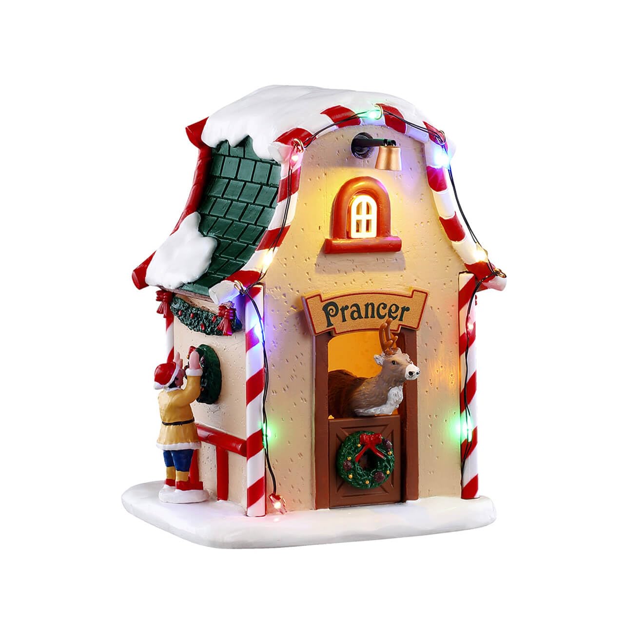 LEMAX Prancer's Den Tanière à Rennes avec lumières LED Prancer's Den en résine H12,5 x 9,6 x 8,5 cm