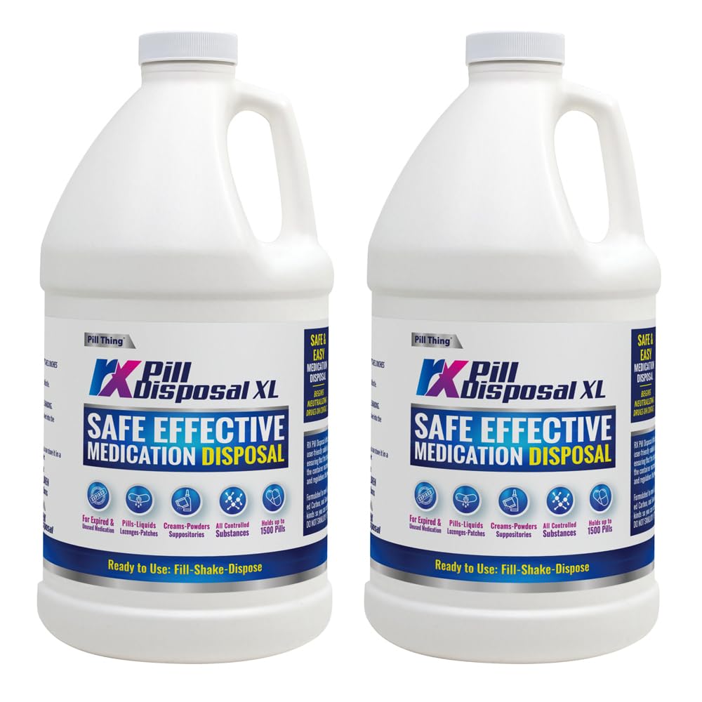 RX Pill Disposal XL, Safe Effective Solution, Destroy and Deactivate Prescription Medication Drug Medicines, XLarge 64oz Capacity (2 Pack)