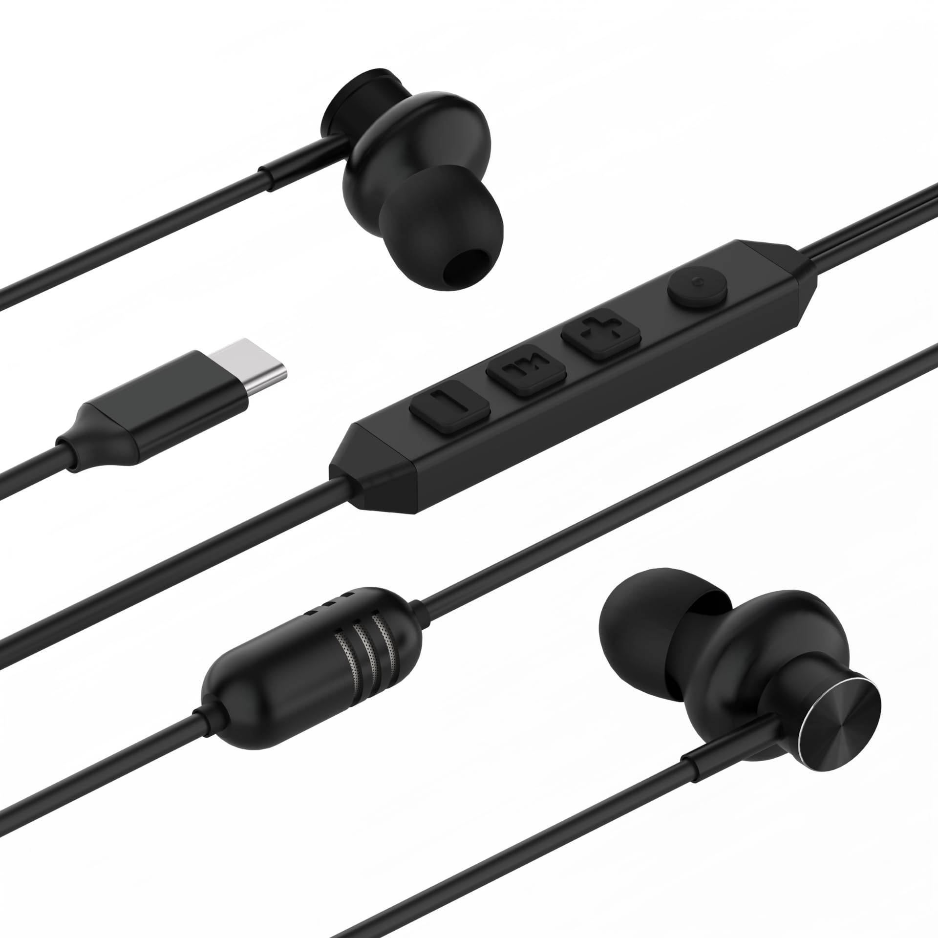 Écouteurs intra-auriculaires USB-C filaires, avec carte son haute fidélité, audio 5 modes, jeu à faible latence, amélioration vocale KTV - Noir