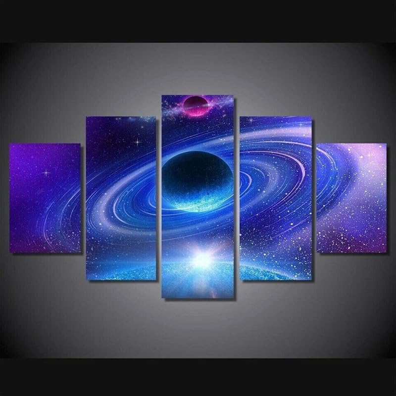 5 piezas de lienzo de arte de pared,5 piezas lienzo Anillos de planetas Universo del espacio exterior,Cuadros Decoracion Salon 5 Piezas Cuadro Moderno XXL,5 Piezas Cuadro sobre Lienzo 150x80cm