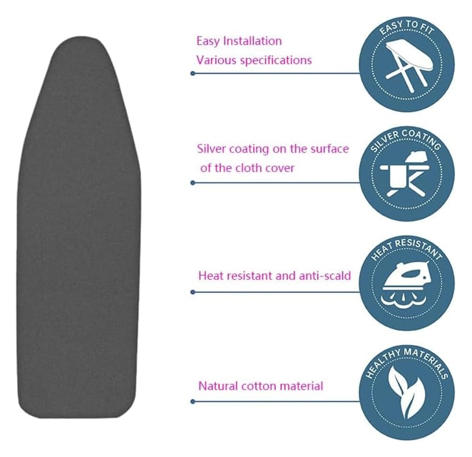Funda de algodón para Tabla de Planchar, Resistente al Calor, Lavable (Negro, 122 x 38 cm)