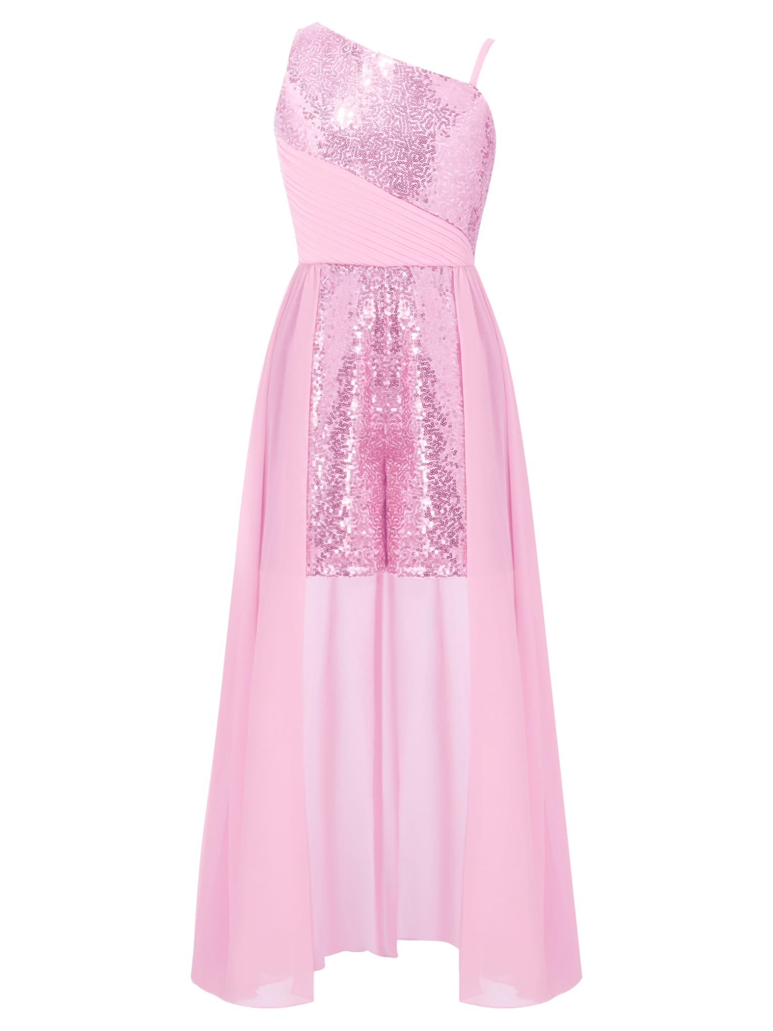 Robe pour fille style overall de bal en chiffon avec patchwork de paillettes