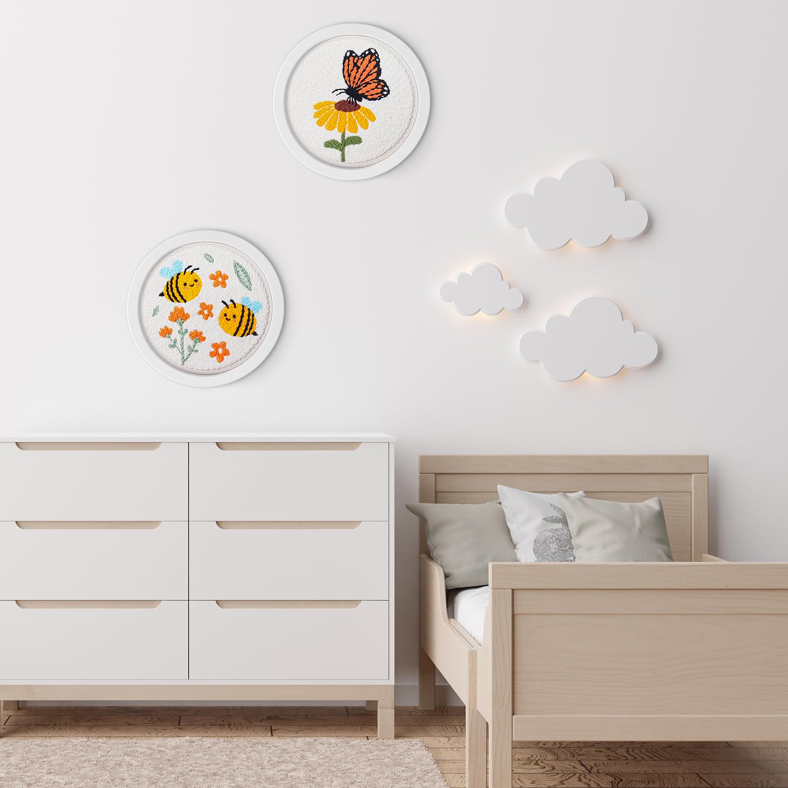 JSRQT 2 Set Punch Needle Ricamo Starter Kit per Principianti, Kit di Ago Perforatore Facile con Motivo Farfalla e Ape Bambini Adulti, Punto Croce con Ago Punzonatura Fatto a Mano per Decorazioni Casa