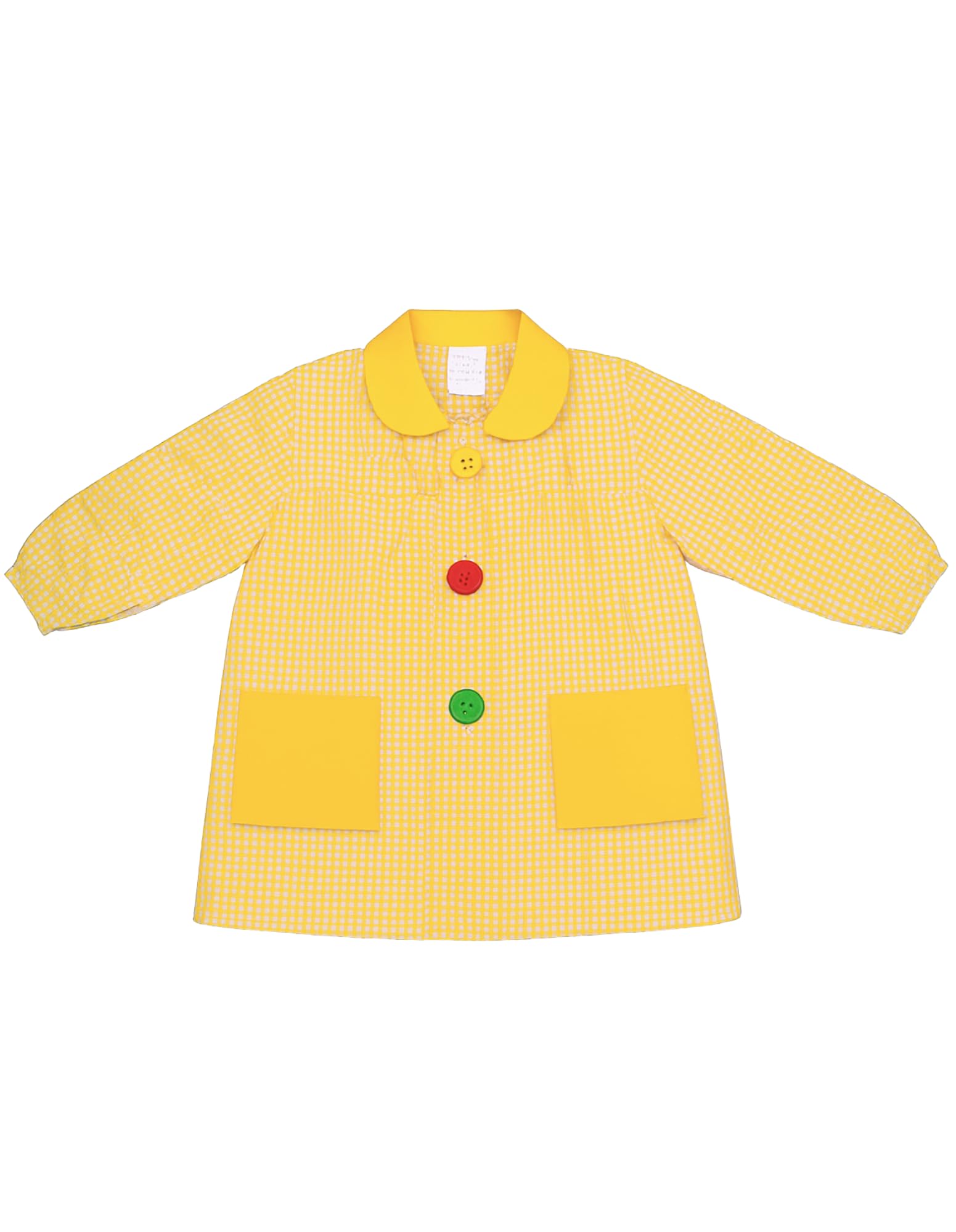 ESCOLAIN Lemon tree Gingham School Smock - Reinforced Collar, Large Easy-Fasten Button & 2 Pockets, Yellow, 8
