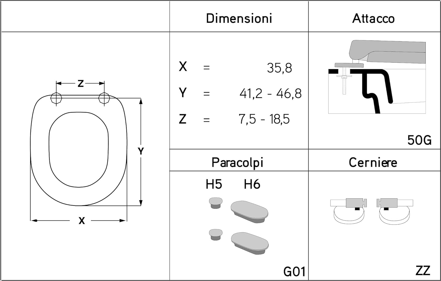 Yes sedileria Toilet Cesame Summary Dedicated Toilet Seat, Standard Hinge