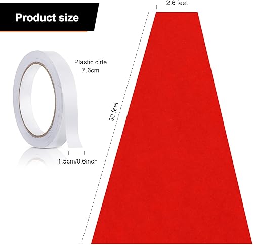 Miniatura 3 de Preboun Alfombra roja de 2.6 x 30 pies para fiesta, alfombra de pasillo de 120 GSM con cinta de fieltro para Halloween, Navidad, Acción de Gracias,