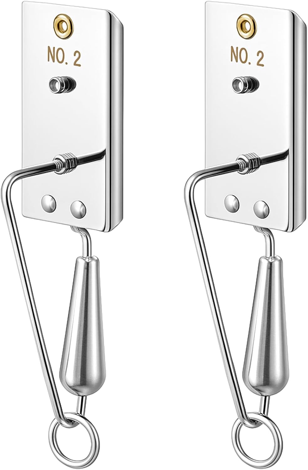 2 Pack No 2 Stainless Steel Fishing Trolling Planer, 5.125 Inch Diving Planer Board with Metal Wire Arm and Ring Connector for Saltwater Lure Depth Control, Mackerel Bluefish Wahoo Tuna