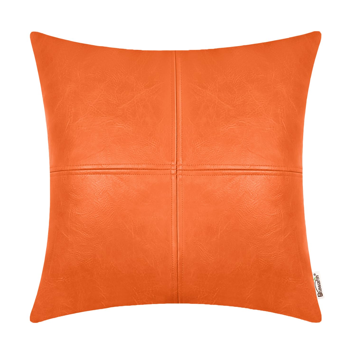 BRAWARM Faux Leather Throw Pillow Covers 22 X 22 Inches Orange Leather Pillow Cover Hand Stitched Leather Decorative