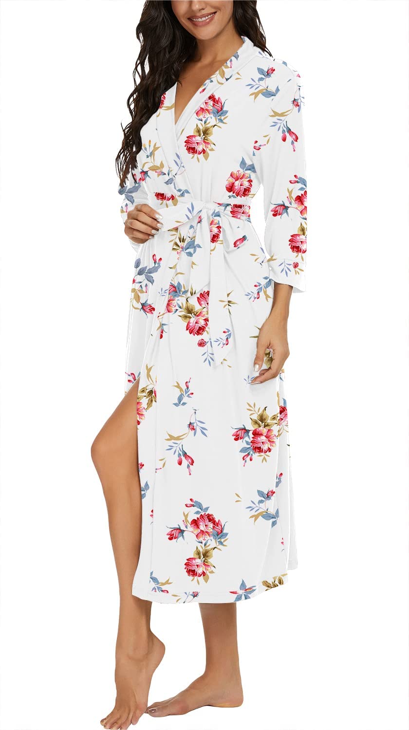 PrinStory Accappatoio da Donna Leggero con Maniche a 3/4, con Scollo a V, Kimono