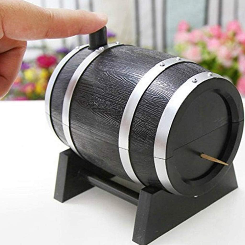 Toothpick Holder, Creative Wine Barrel Shaped Toothpick Box Wood Picker Dispenser Holder (Color : B) (A)