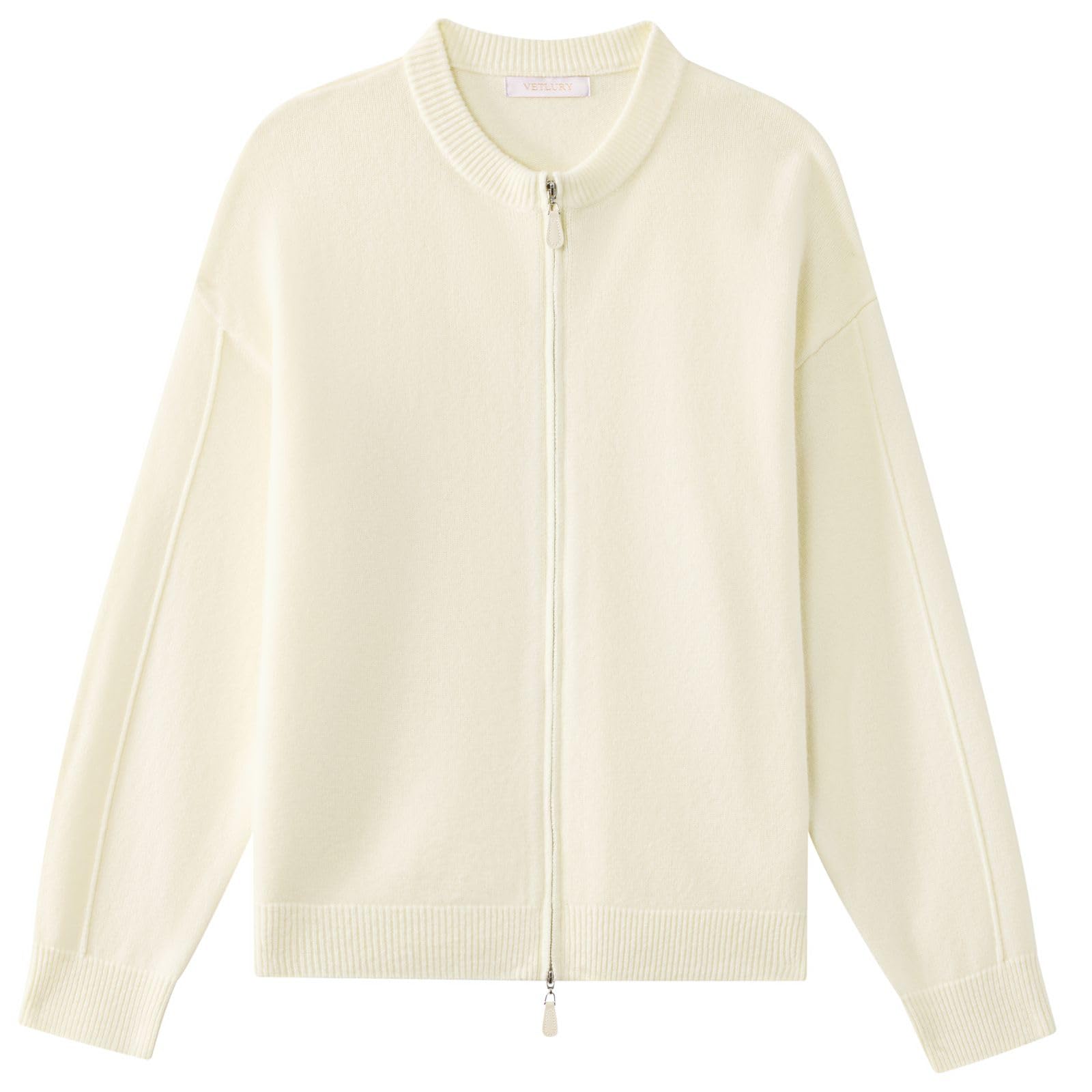 Damen 100% Merinowolle Cardigan Reißverschluss Rundhals