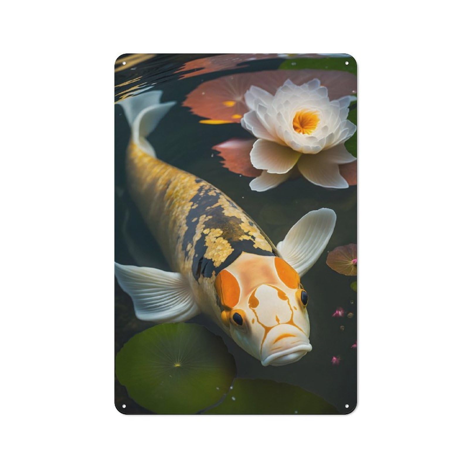 Junmoney Koi Fish Pond Meditation For Café Or Restaurant, Vintage Tin Wall Plaque 30X20cm, New Home Wall Decor For Café Owners And Decorators