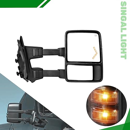 Miniatura 6 de PZ Juego de par de espejos de remolque izquierdo y derecho para 99-07 F250F350F450F550 Super Duty, 01-05 Potencia de excursión calentada con luz de