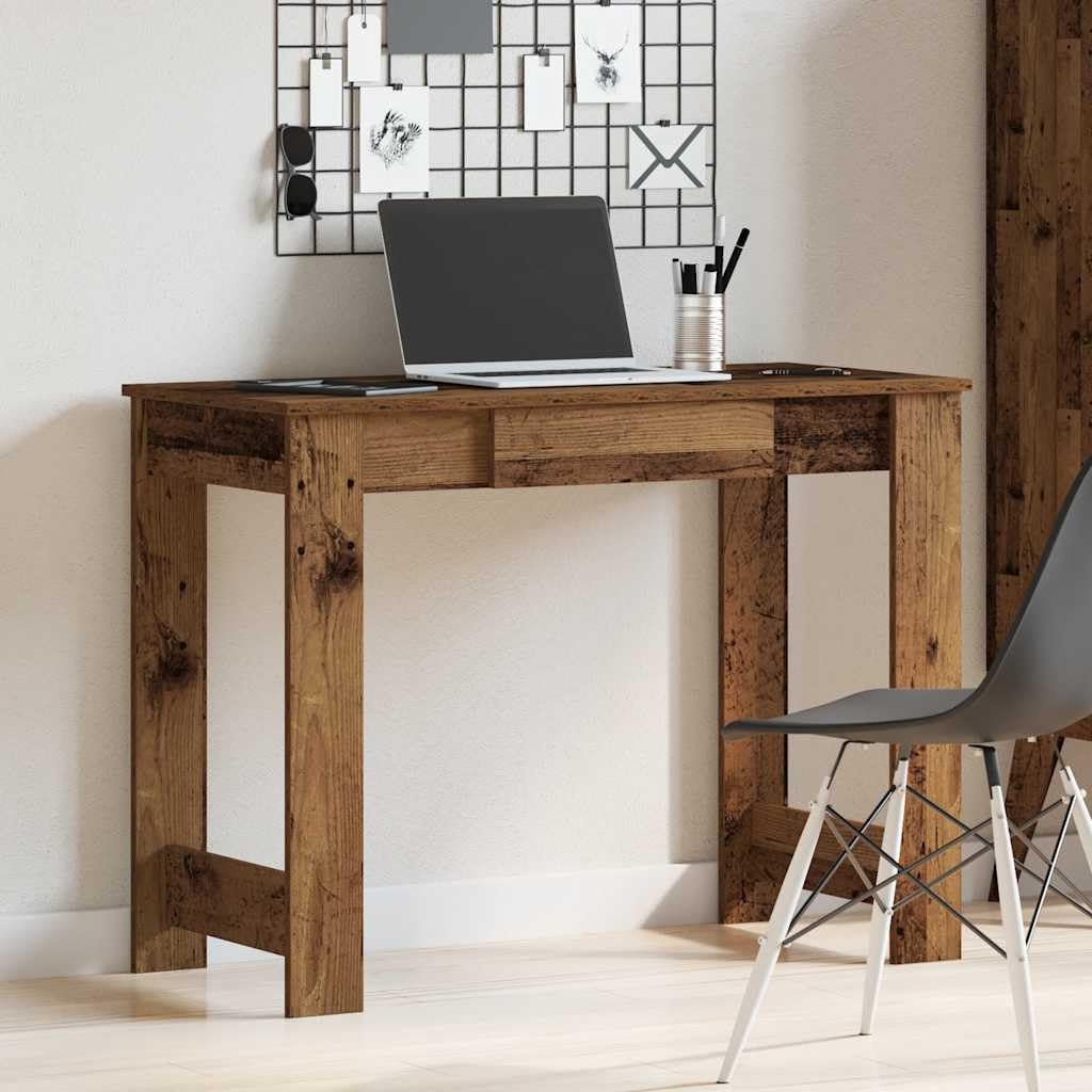 Escritorio con aspecto de madera envejecida, 100 x 45 x 75 cm, mesa de ordenador de madera con amplia superficie de trabajo y mucho espacio para carpetas y dispositivos de PC, versátil
