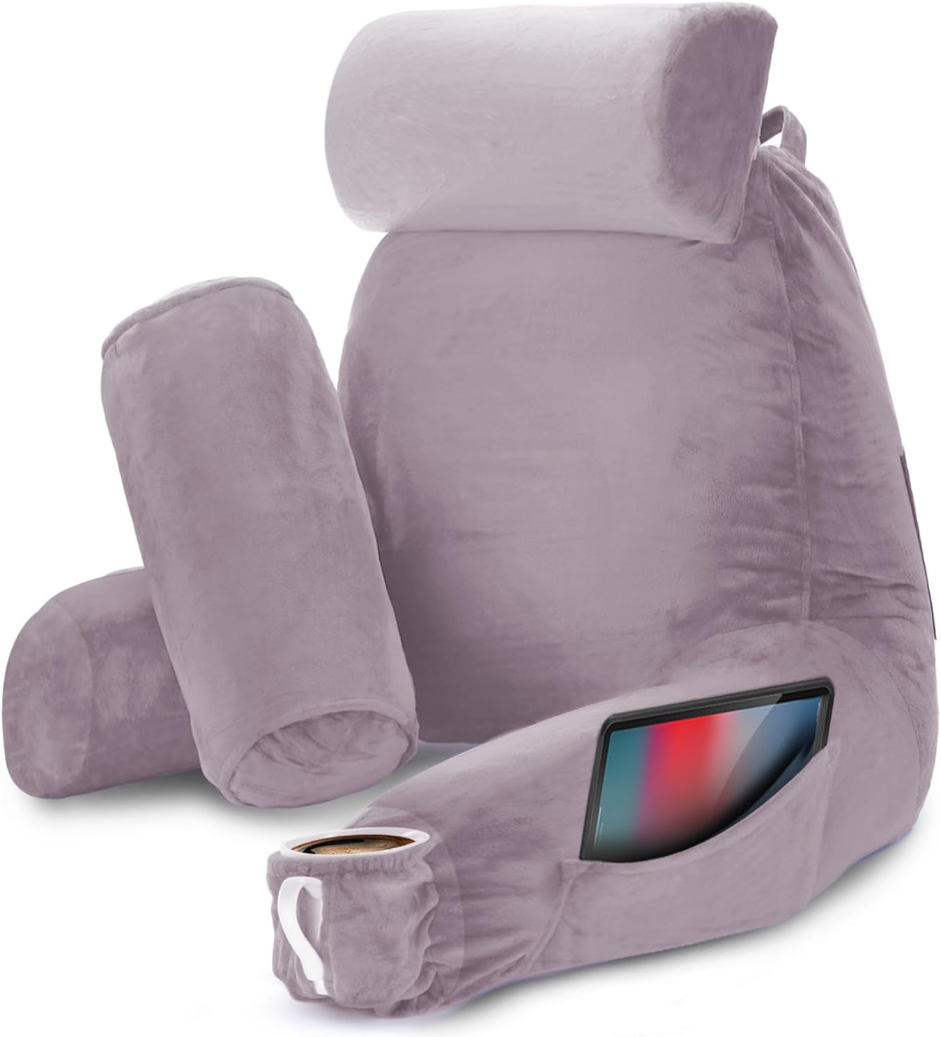 Nestl Reading Pillow Large Bed Pillow, Back Pillow for Sitting in Bed Shredded Memory Foam Chair Pillow, Reading & Bed Rest Pillows Dusty Purple Back Pillow for Bed, Bed Chair Arm Pillow with Pockets Premium Large 23 - Dusty Purple