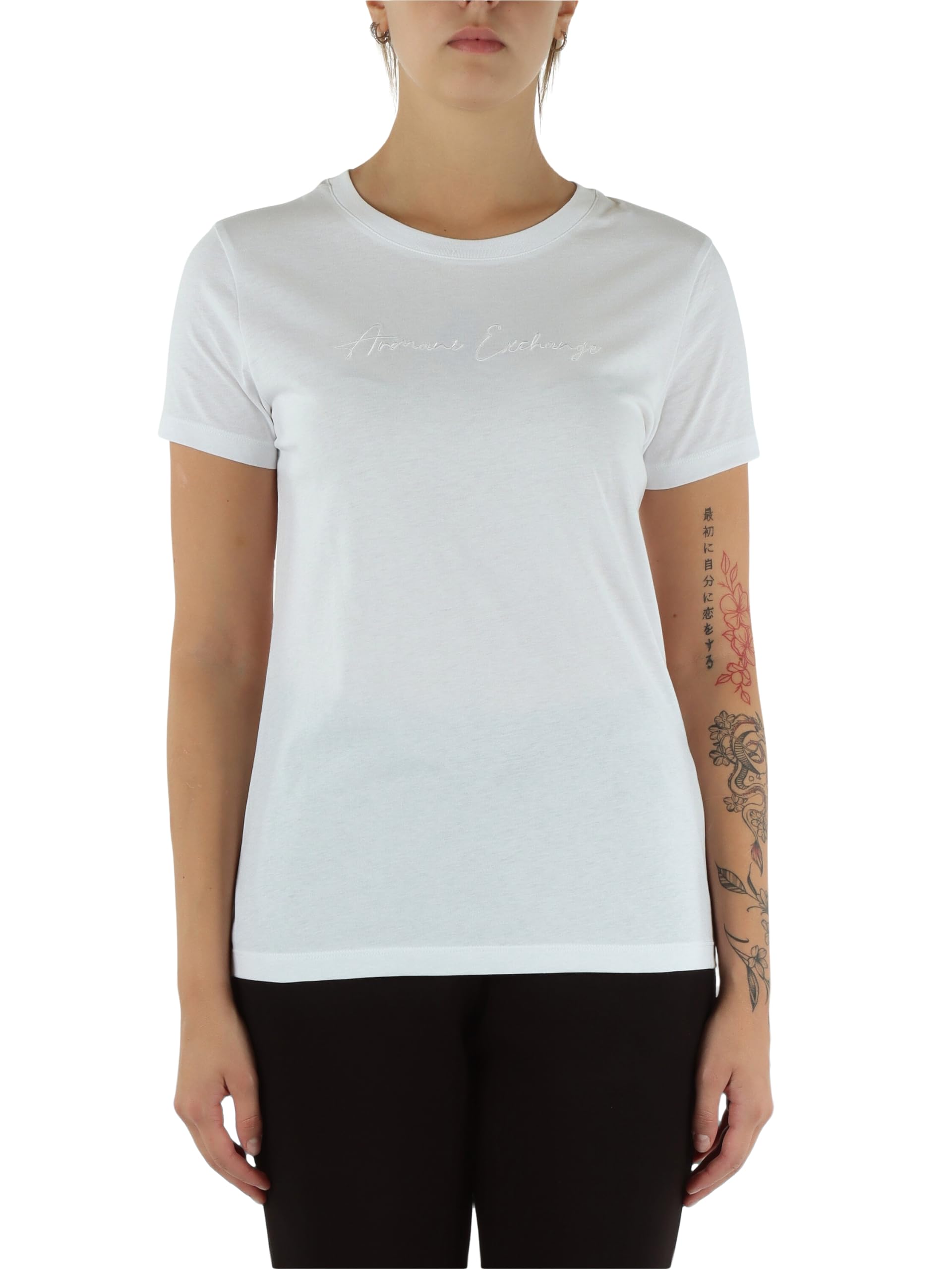 Armani Exchange Women's Essential, Embroidered Logo Signature, T-Shirt, White, XS