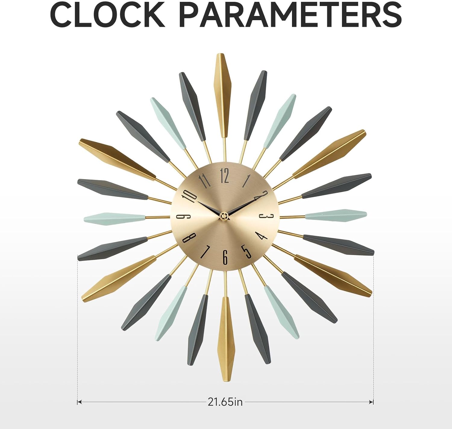 Cuspin Mid Century Modern Wall Clock, 22 Inch Large Metal Wall Clock for Living Room Decor, Colorful Sunburst Starburst Decorative Clocks Silent Battery Operated for Kitchen Bedroom Office