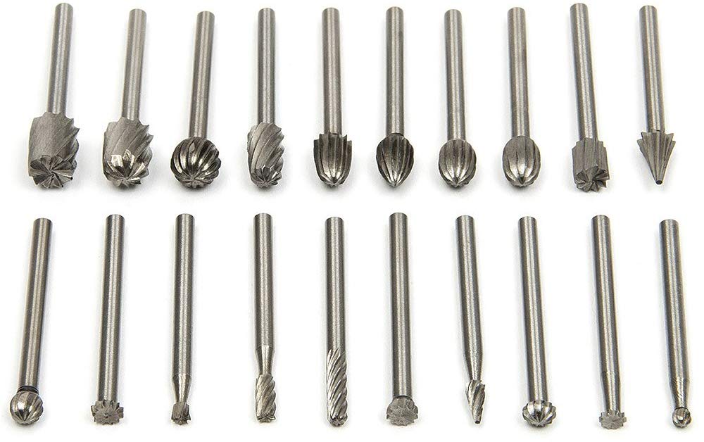 Tungsten Carbide Rotary Burr Set, 3mm(1/8”) Shank for DIY Woodworking Carving Engraving Drilling, 20Pcs Rotary Bits