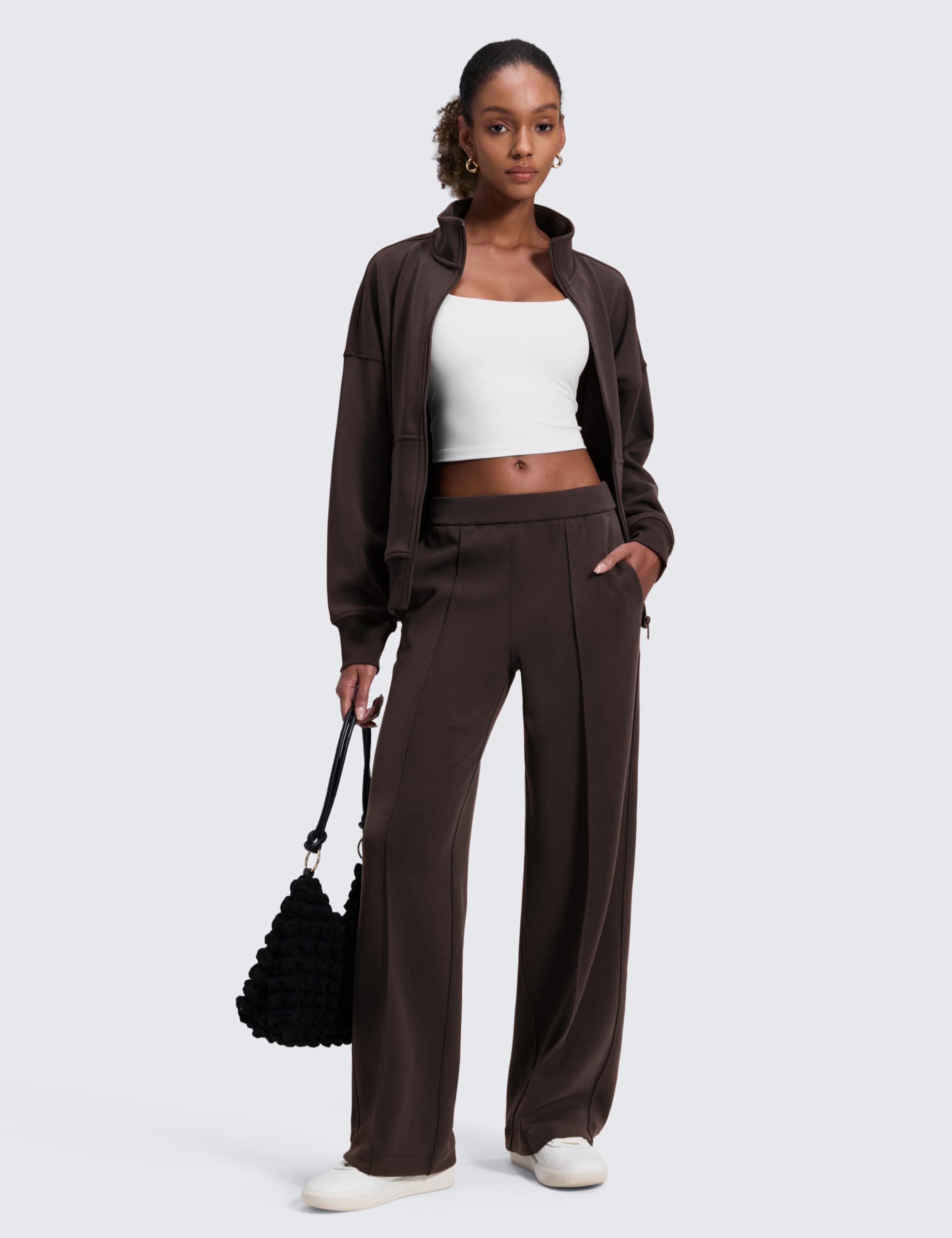 CRZ YOGA Damen SoftAura Pintuck Gerades Bein Jogginghosen Modal Lässig Lounge Büro Chino Hosen mit Taschen - 76cm