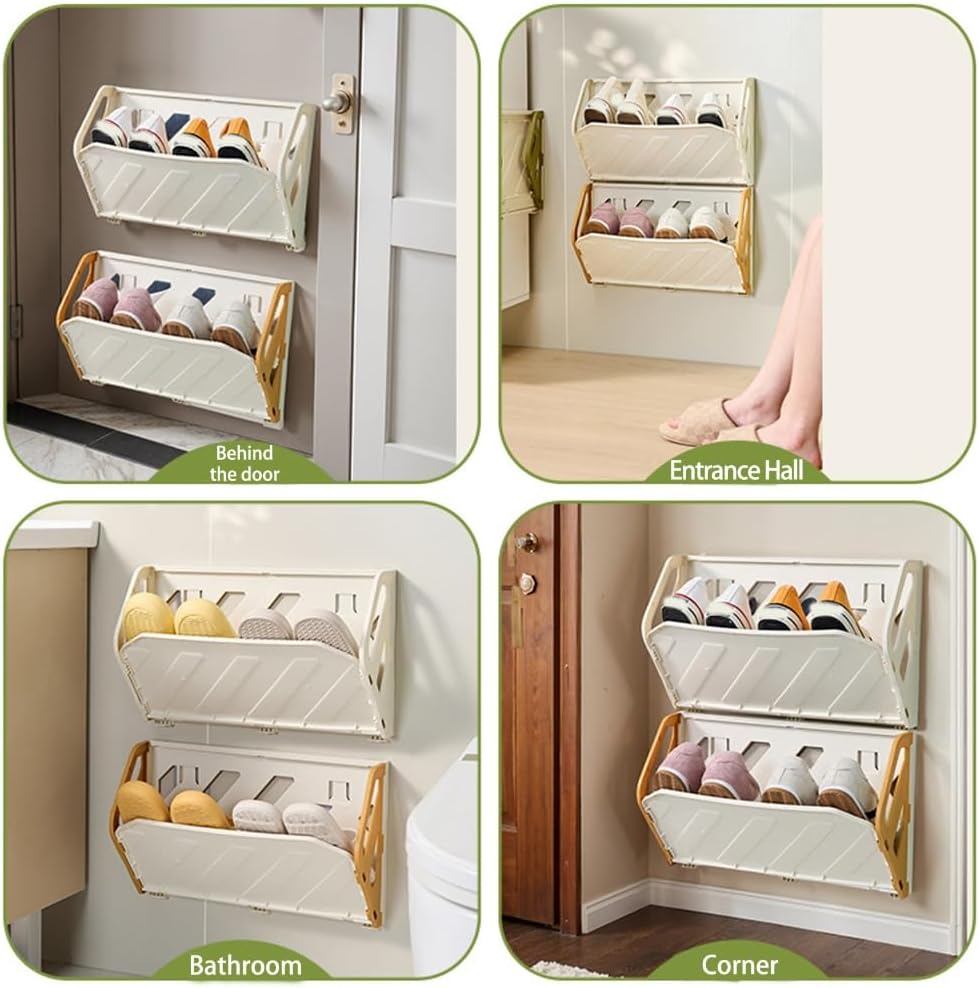 Modern Hanging Shoe Organizer Removable Multi Layer Rack Wall Mounted Foldable Plastic Storage Shelf For Entryway