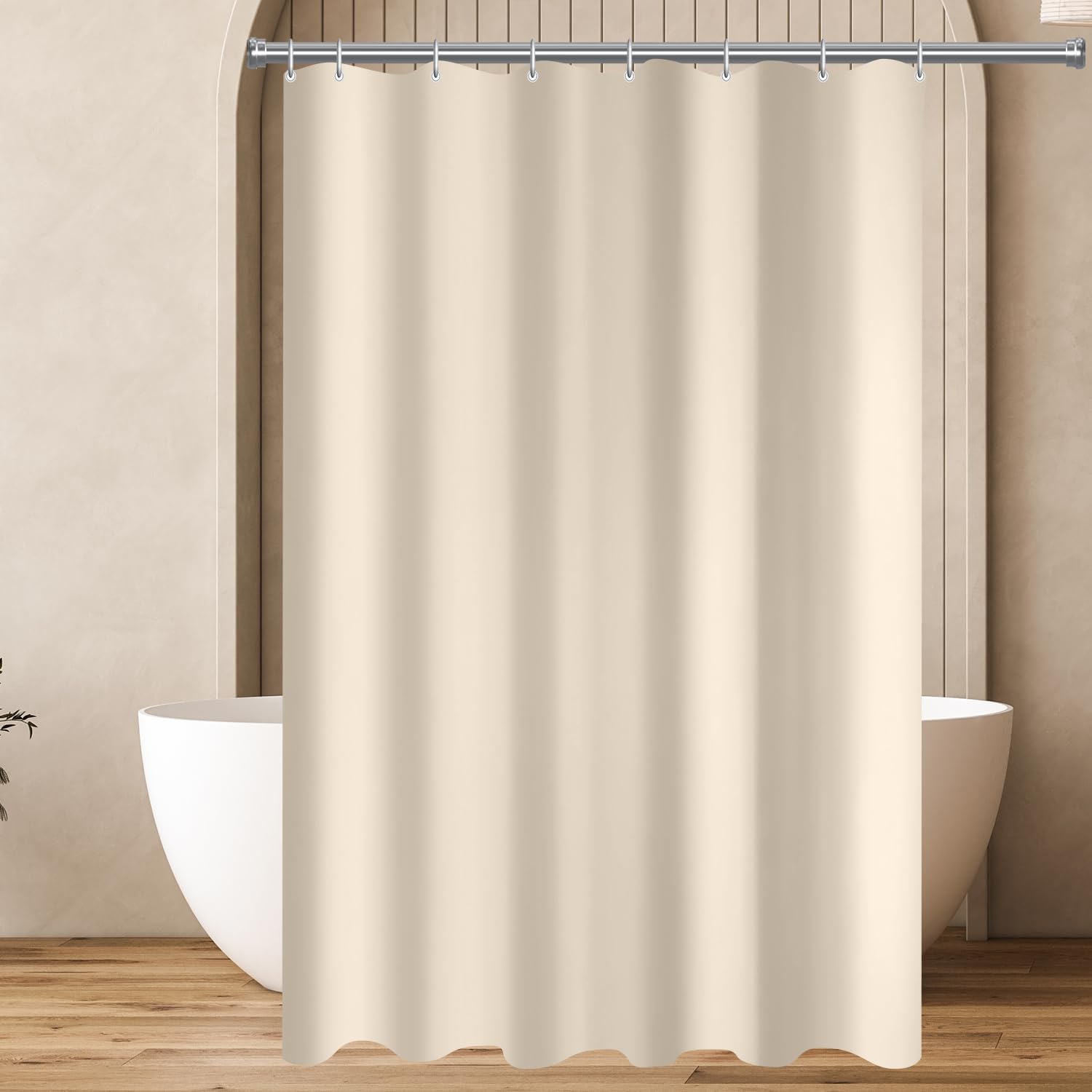 Lerores Shower Curtain, 100 x 160 cm, Beige, Heavy Weighted Hem, Anti-Mould, Waterproof, Washable, Polyester Fabric