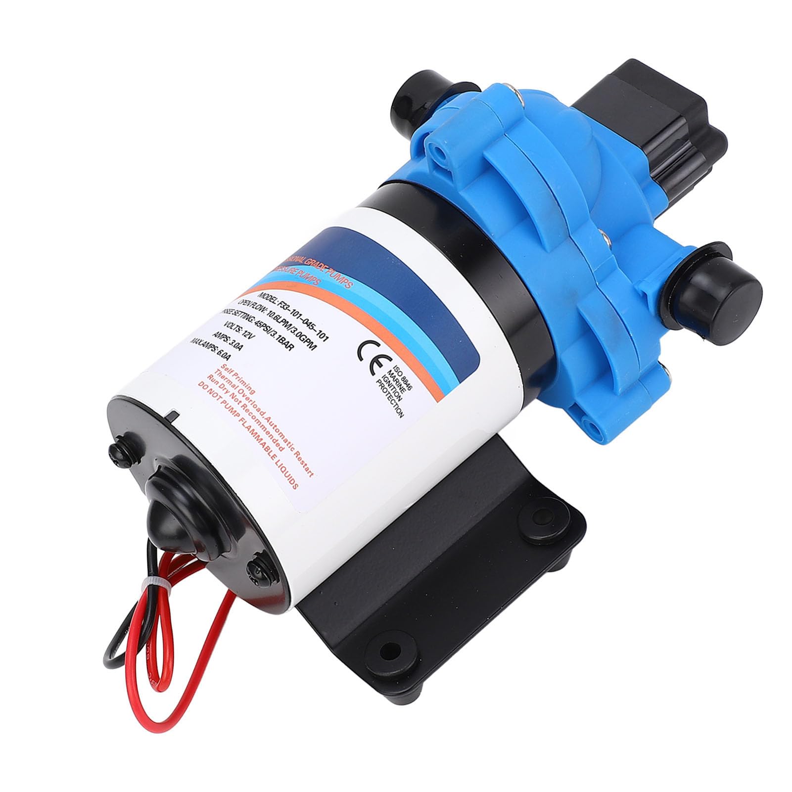 RiToEasysports Pompa Wodna do Pojazdów Kempingowych 12 V DC Samozasysająca Pompa Membranowa 3,0 GPM 45 PSI Miedź Nylon Guma Automatyczne Uruchamianie Stop Niski Poziom Hałasu dla Jachtu Morskiego RV
