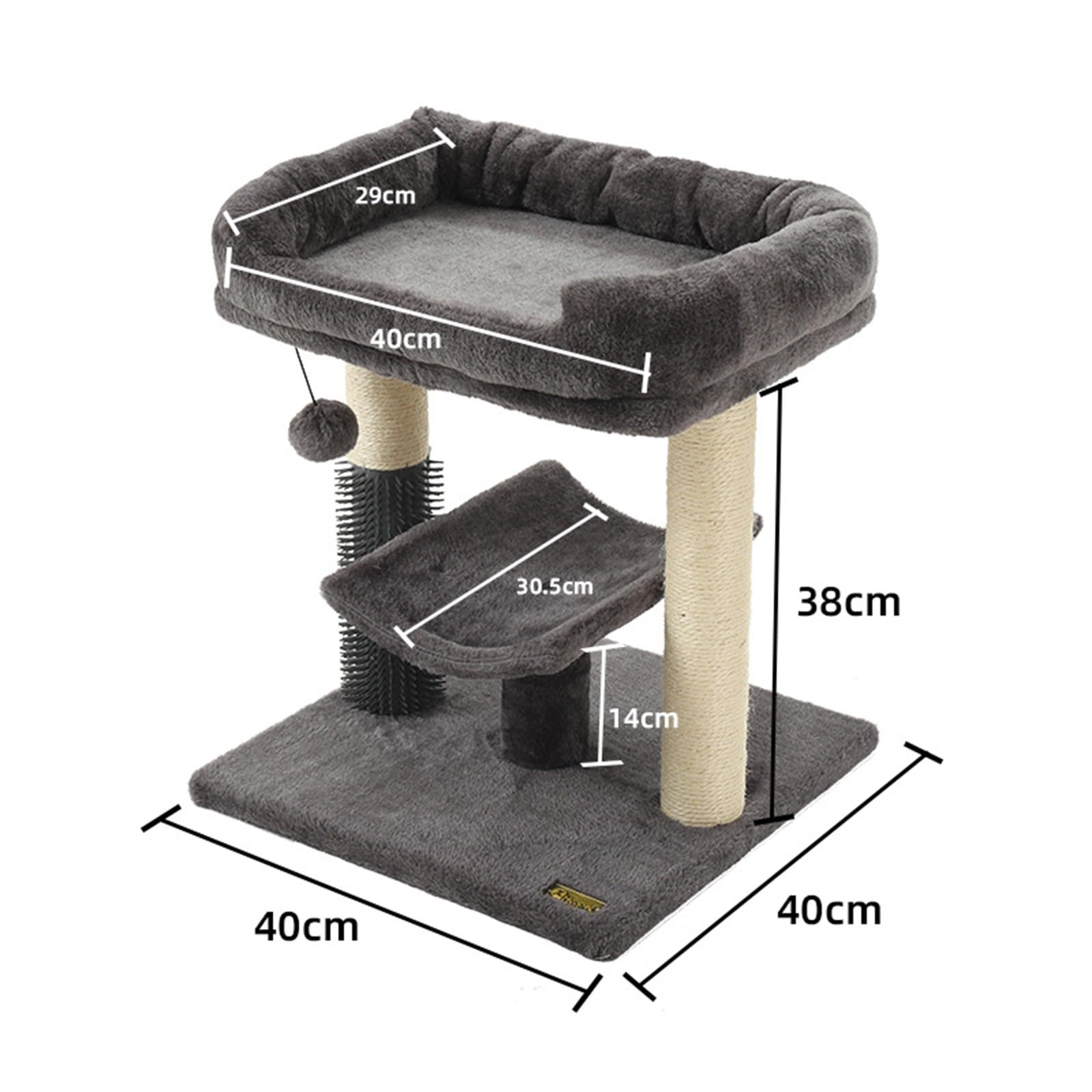 Torre de árbol para gatos de dos pisos, cama de felpa para gatos, árbol pequeño para gatos de interior, centro de actividades, árbol trepador, muebles para gatos con bola de juguete divertida, gris A,