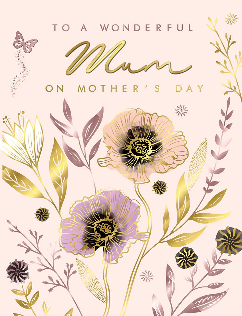Piccadilly Greetings Mother's Day Card, Floral Wonderful Mum - 8 x 6 inches