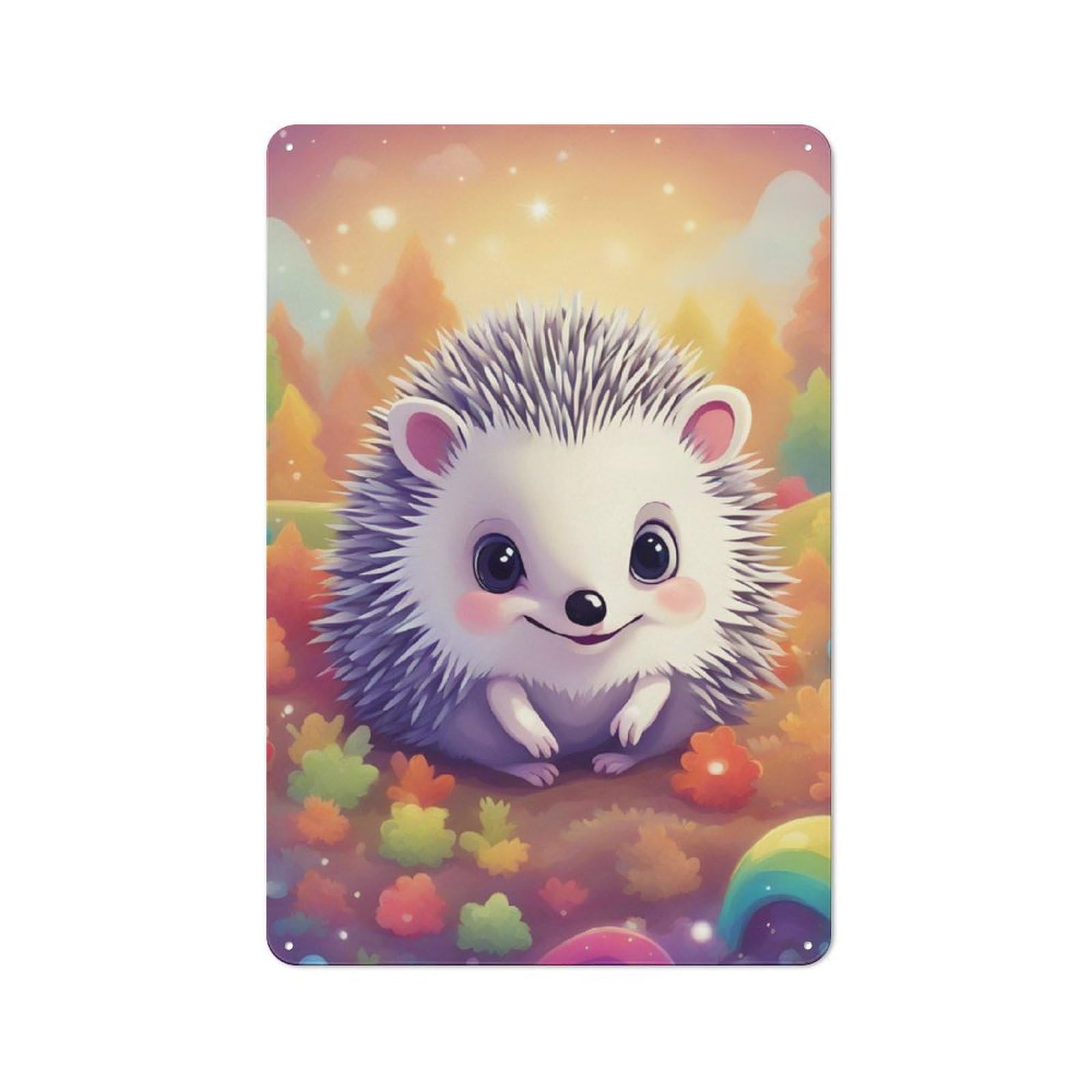 Junmoney Cute Hedgehog 30X20cm Rustic Metal Sign With For Hobby Room Or Studio, Metal Sign Decor For Hobby Rooms And Studios