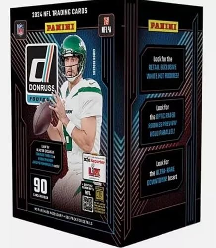 2024 Panini Donruss Football Factory Sealed Blaster Box 6 Packs of 15 Cards. Look for Possible Blaster Exclusive Rookie Threads and Rookie Phenom Jerseys Memorabilia Cards. See scans for more details. Chase the highly sought after Downtown Inserts.