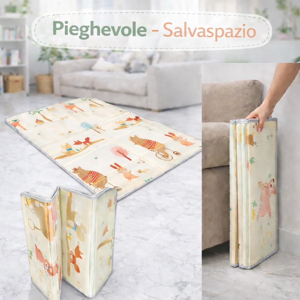 Tappeto Gioco Montessori Pieghevole Impermeabile 180x150x1 cm Schiuma per Bambini