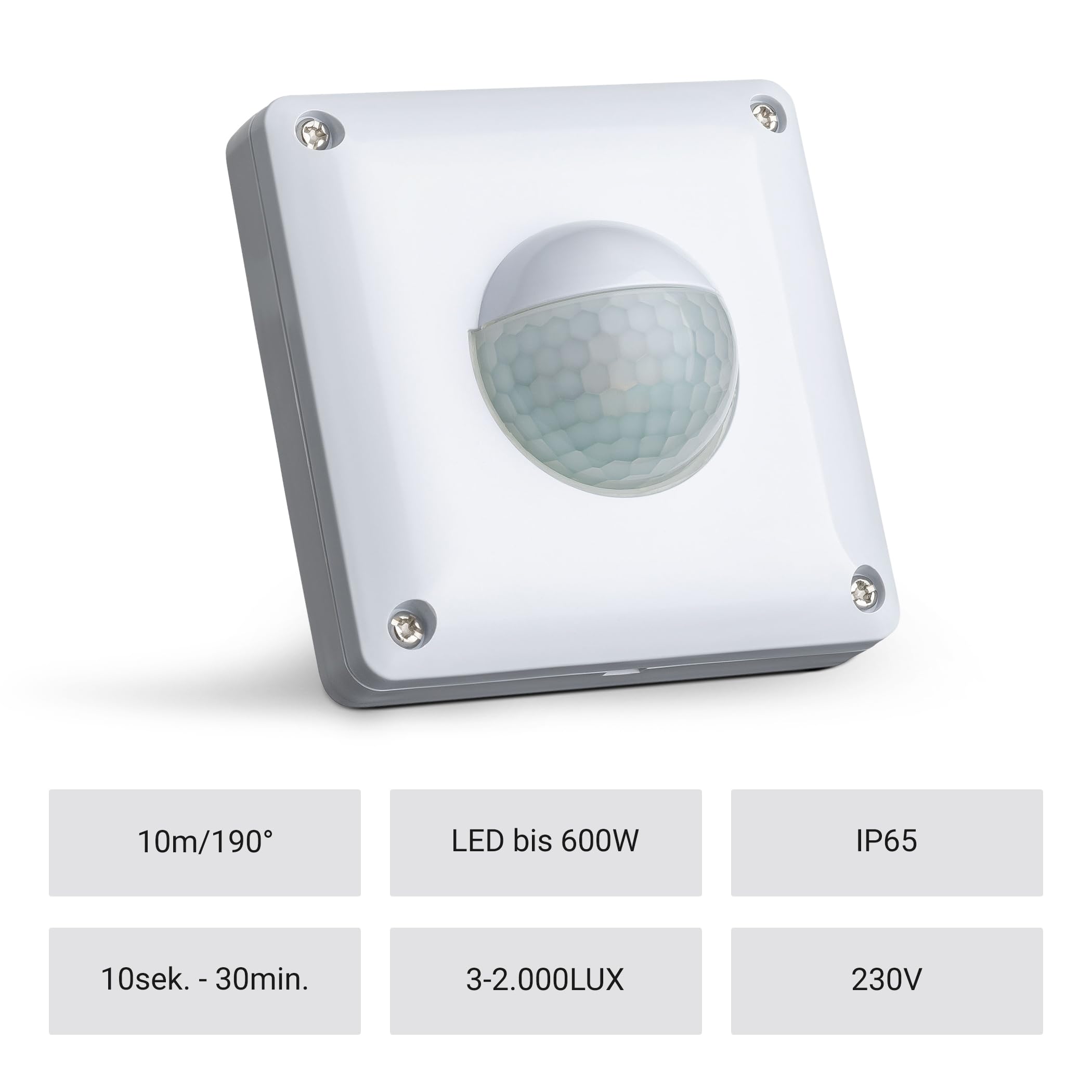 SEBSON Bewegungsmelder Außen IP65-2er Set - Unterputz, LED geeignet, Wand Montage, IR Bewegungssensor programmierbar - Sensor 10m/190° 3-Draht - Weiß