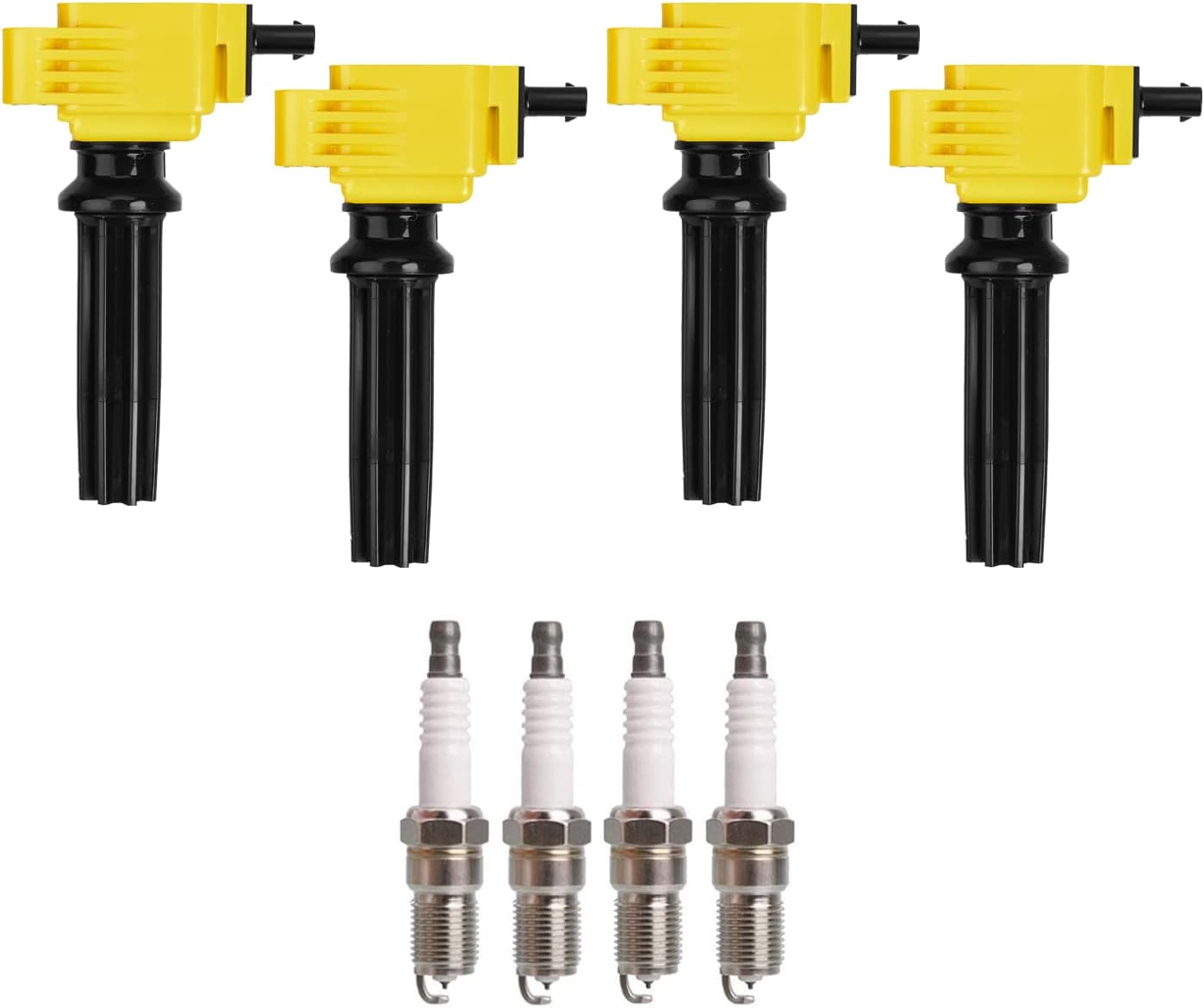 ENA Set of 4 Yellow Ignition Coil Pack 4 Iridium Spark Plug 2.0L 2.3L Compatible with Ford Mustang EcoSport Edge Escape Explorer Focus Fusion Taurus XE XF Discovery LR2 MKC MKT MKZ 2012-2019 2020