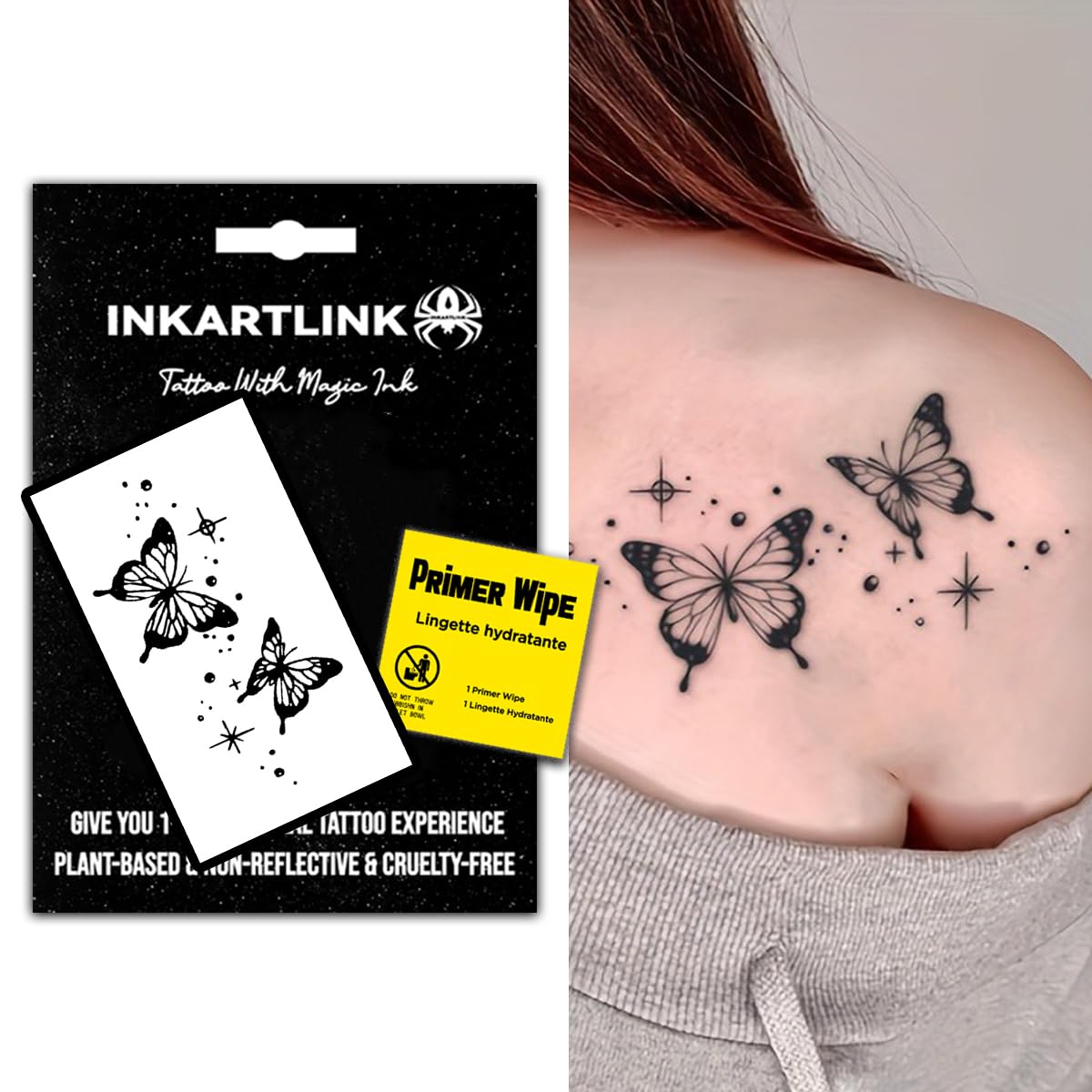 INKARTLINK Semi Permanent Tattoo, Realistic Butterfly Temporary Tattoo, Suitable for Sweet Girls, Waterproof and Non-reflective, Exquisite Packaging,