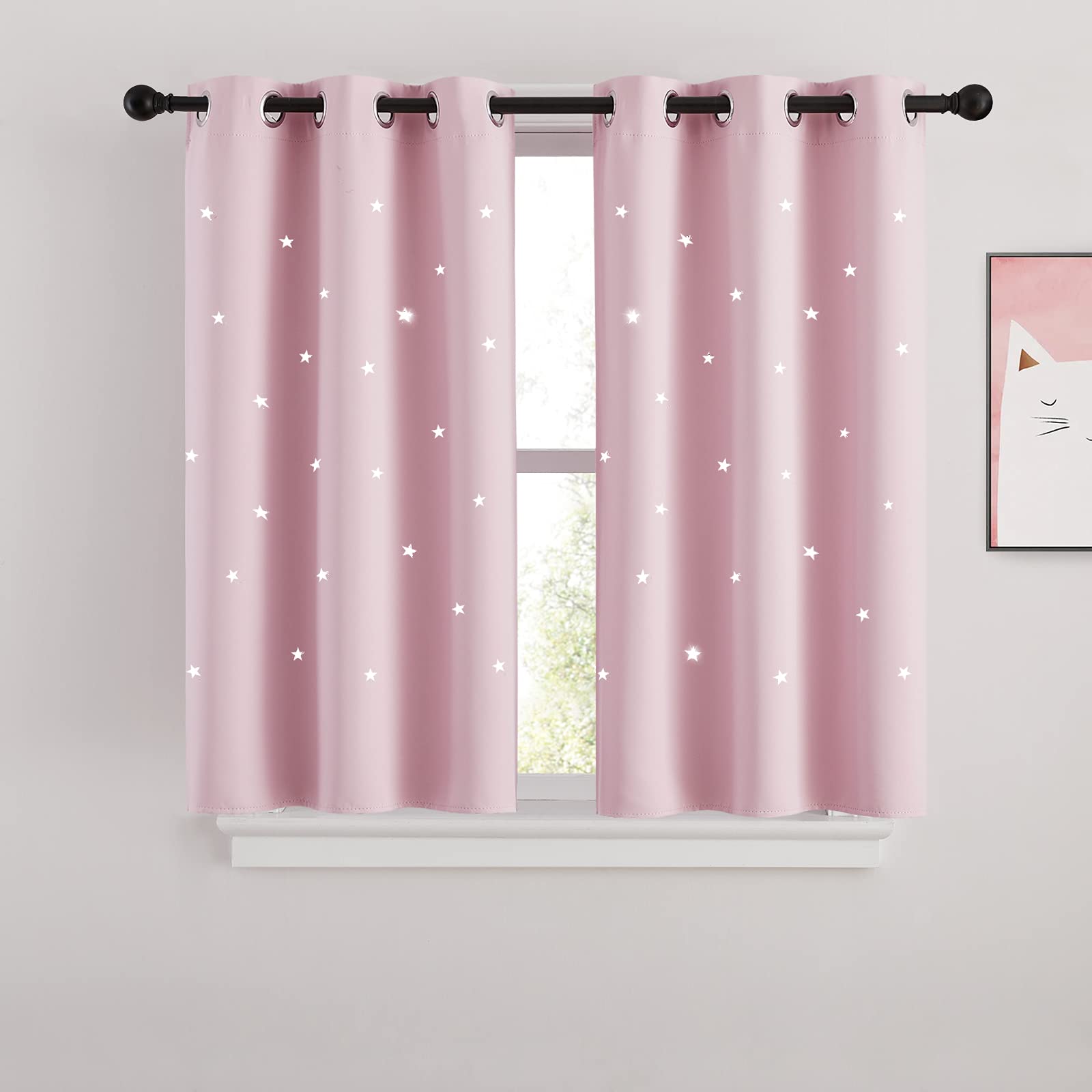 NICETOWN Pink Star Cutout Curtains for Girls, Baby Pink, W34 x L45, 1 Set