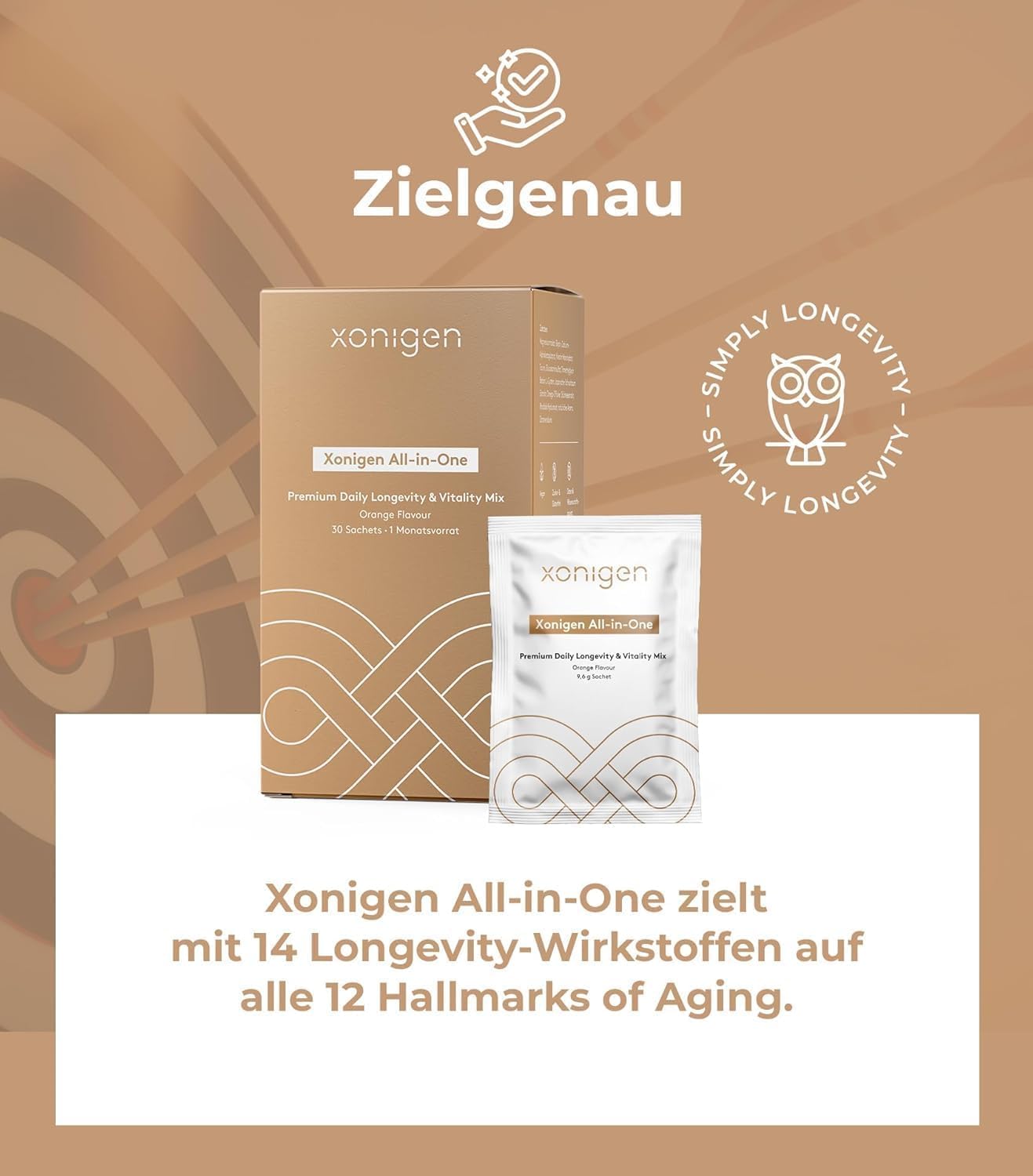 Longevity & Vitality Mix (1er Pack) – 14 Moleküle CaAKG, TMG-Betain, Taurin, Hyaluron, Quercetin, Omega-3, Kreatin uvm – hochdosiert – für Ihre tägliche Anti-Aging Routine