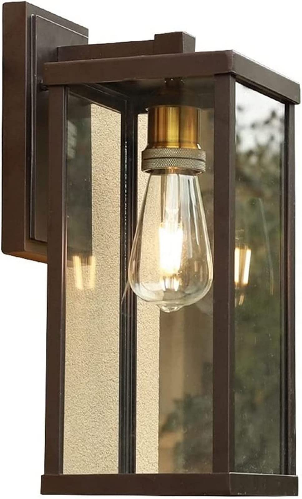 VDOQTLJT Wall Sconces Garden Light Square Flat Glass Lantern Industrial Mount Porch Black Sconce 14.7inch with Clear Shade Fixture E27 Base Compatible with Garage Front Door C