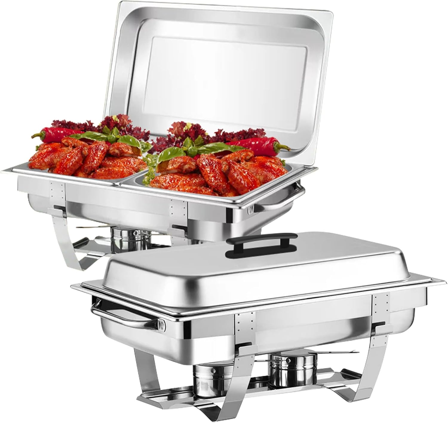 POWERFUEL Chafing Dishes for Buffet 2 Pack, 9QT Chafers and Buffet Warmers Sets, Stainless Steel Half Size Chafing Pan, Food Warmer for Parties Christmas, Catering Buffet Display