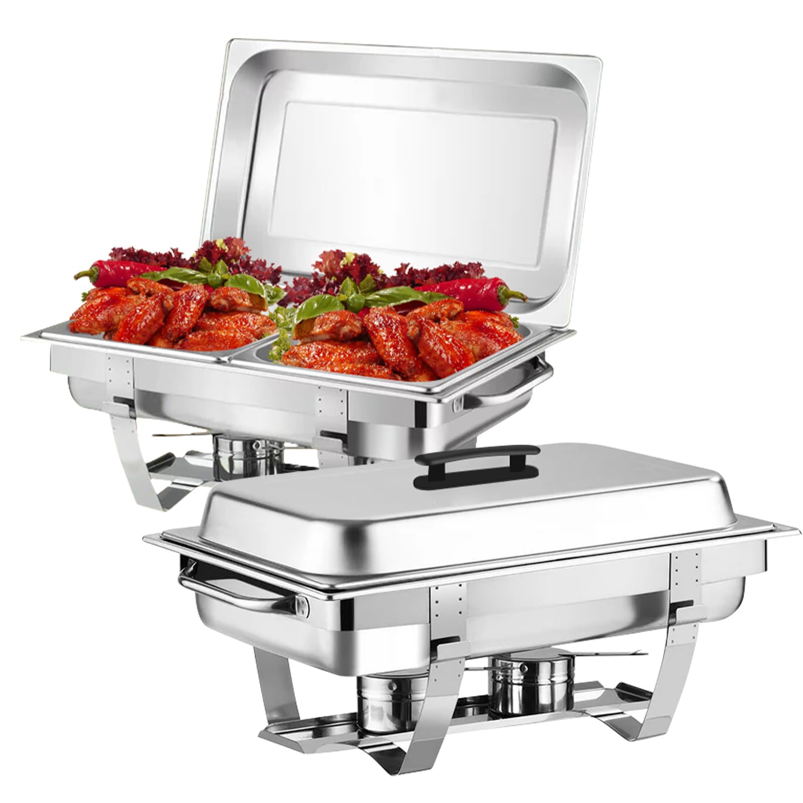 POWERFUEL Chafing Dishes for Buffet 2 Pack, 9QT Chafers and Buffet Warmers Sets, Stainless Steel Half Size Chafing Pan, Food Warmer for Parties Christmas, Catering Buffet Display