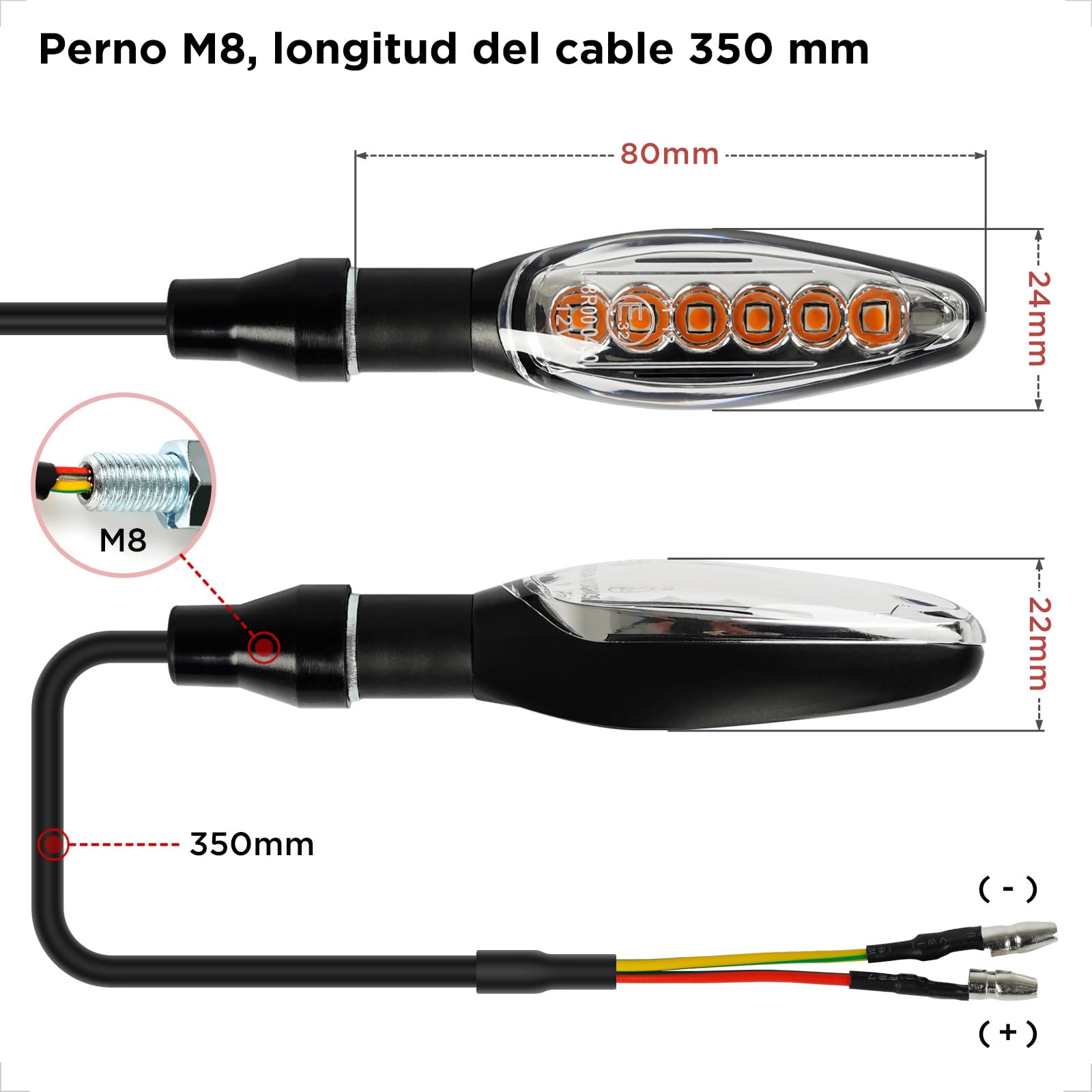 evermotor Moto Intermitentes Homologados, E32 12V 4 piezas, Universal LED motocicleta con efecto de funcionamiento señales de giro carcasa de aluminio Quad ATV, IP67 impermeable