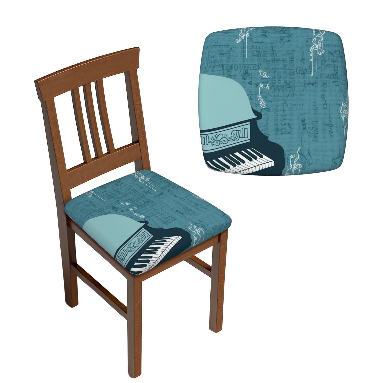 NONHAI 4PCS Dining Chair Seat Covers Set Blue Piano Stretch Removable Chairs Covers Washable Seat Cushion Slipcovers Protector for Dining Room Kitchen Chairs