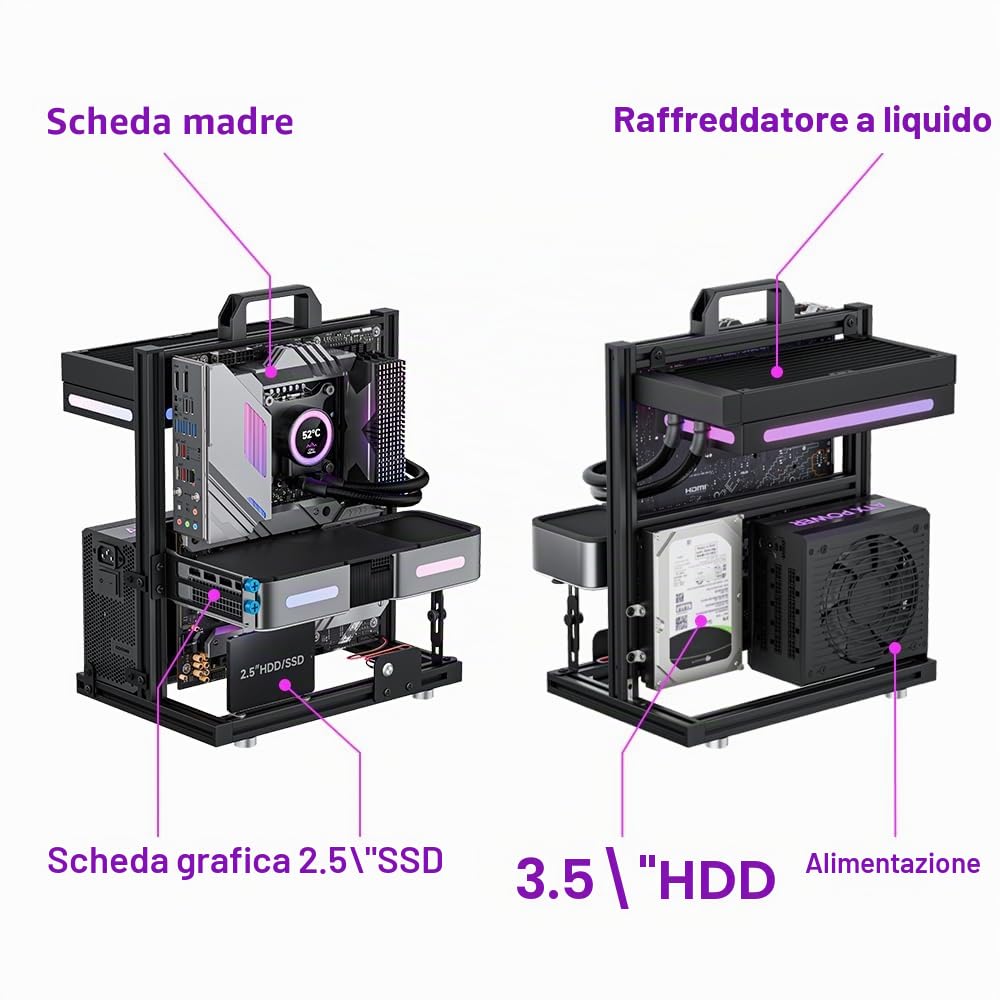 Banco di prova per PC in alluminio, custodia per PC all'aperto, telaio per computer a telaio aperto, montaggio a rack per server Techbench fai da te orizzontalmente 240 custodia per PC con