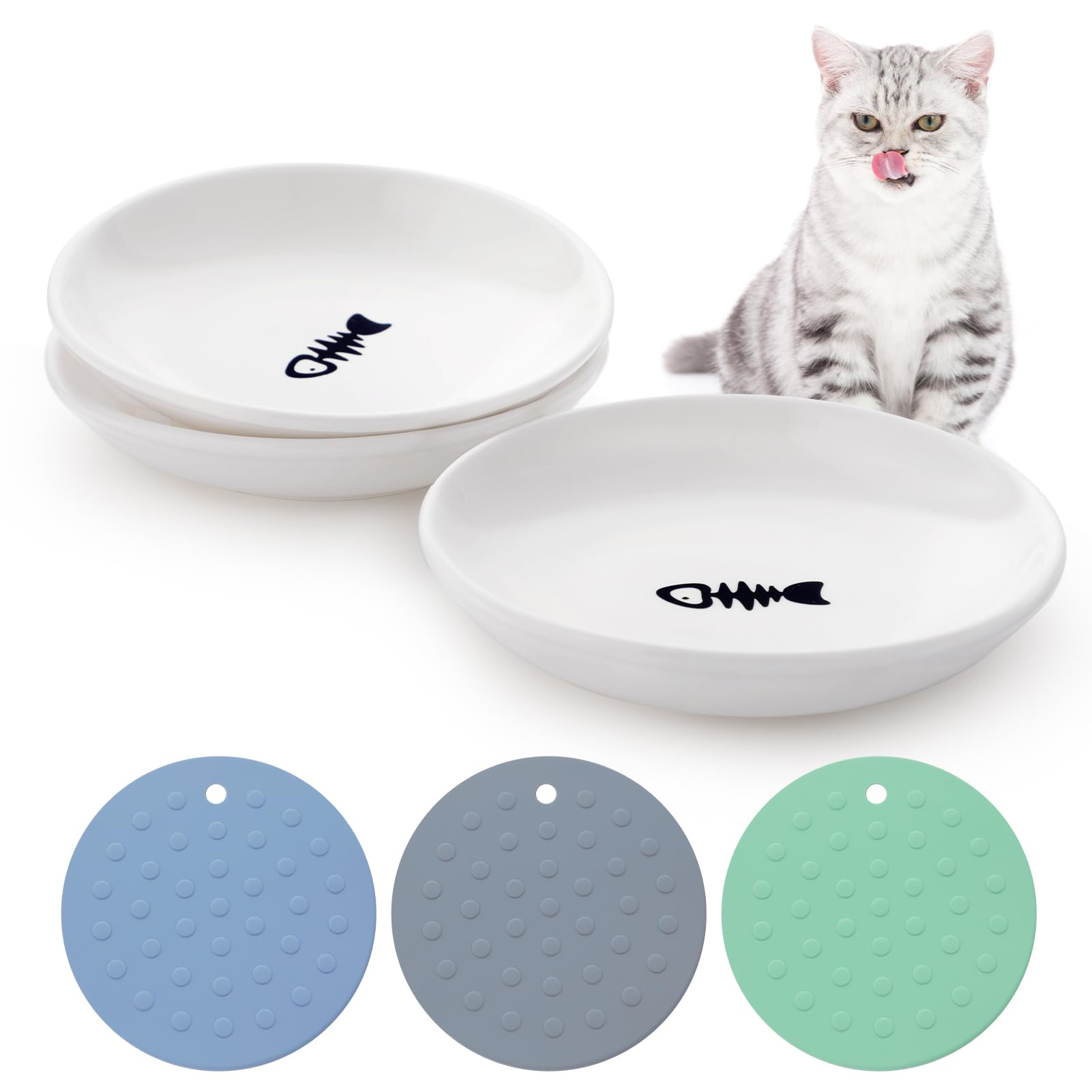Lot de 3 gamelles en céramique pour chats et chiens avec tapis en silicone, gamelles pour eau et nourriture