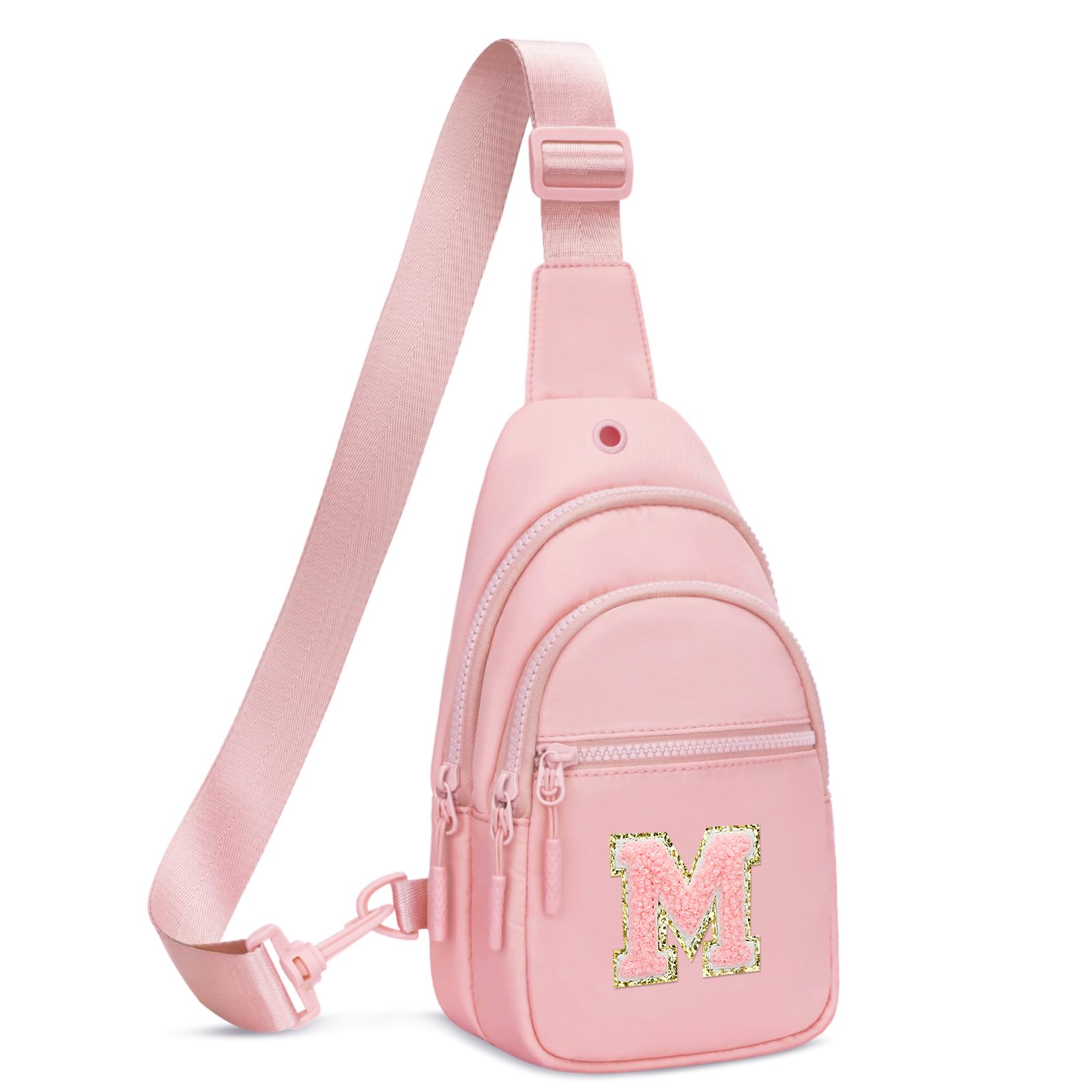 CLOUDWINGS Small Initial Sling Crossbody Bags for Girls Fanny Pack Chest Bag Purse Personalized Birthday Gift - Pink - M