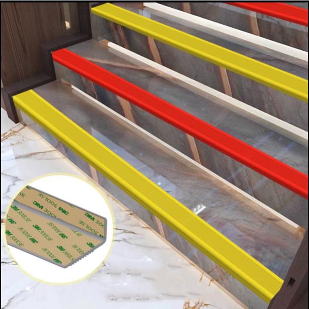 Goma Tiras Antideslizantes para Peldaños, Forma De L Cantos Escaleras Tiras Autoadhesivo Tira Protectora De Bordes De Escalera Tira De Transición(Red,L 200 cm/6.6 ft)
